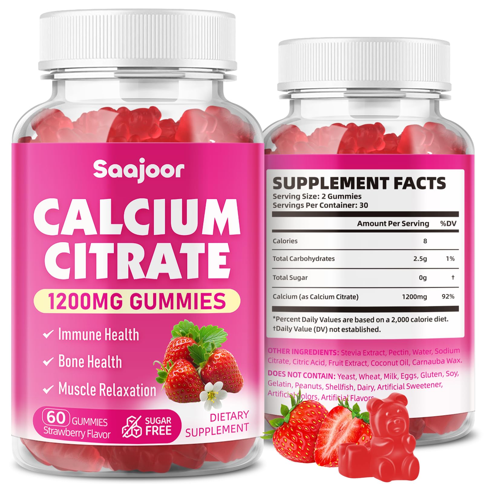 Saajoor Calcium Citrate Gummies 1200 mg Gummy 60 Count