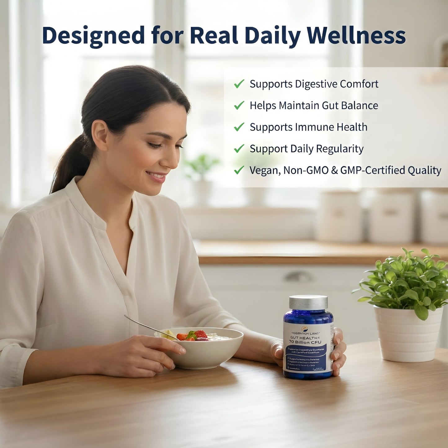 NUTRIVIBE LABS 6-in-1 Gut Health 70 Billion CFU Probiotics, Prebiotics, Postbiotics with Enzymes & L-Glutamine, Supports Digestive & Immune Health, Occasional Gas & Bloating, 60 Capsules