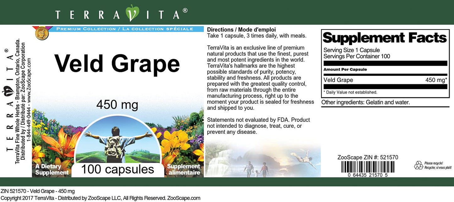 Terravita Veld Grape 450 mg Capsule 100 Count
