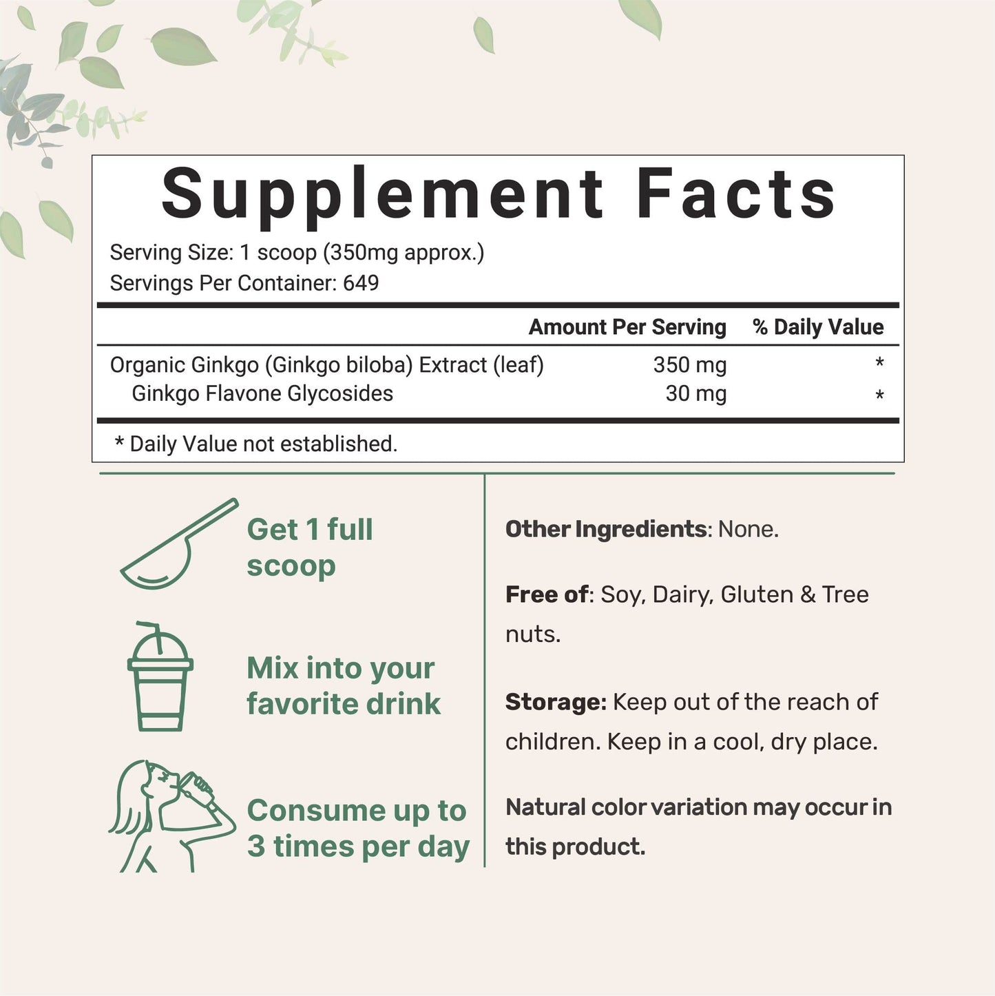 Micro Ingredients Organic Ginkgo Biloba Extract Powder, 8 oz