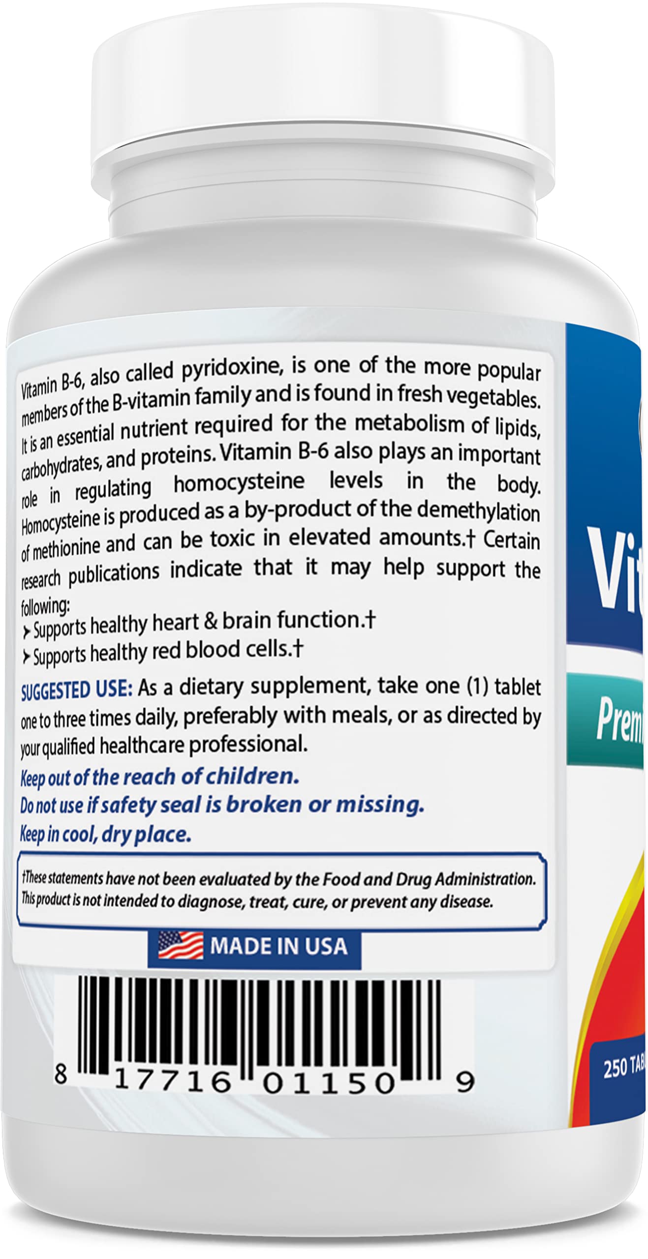 Best Naturals Vitamin B6 25mg, 500 Tablets