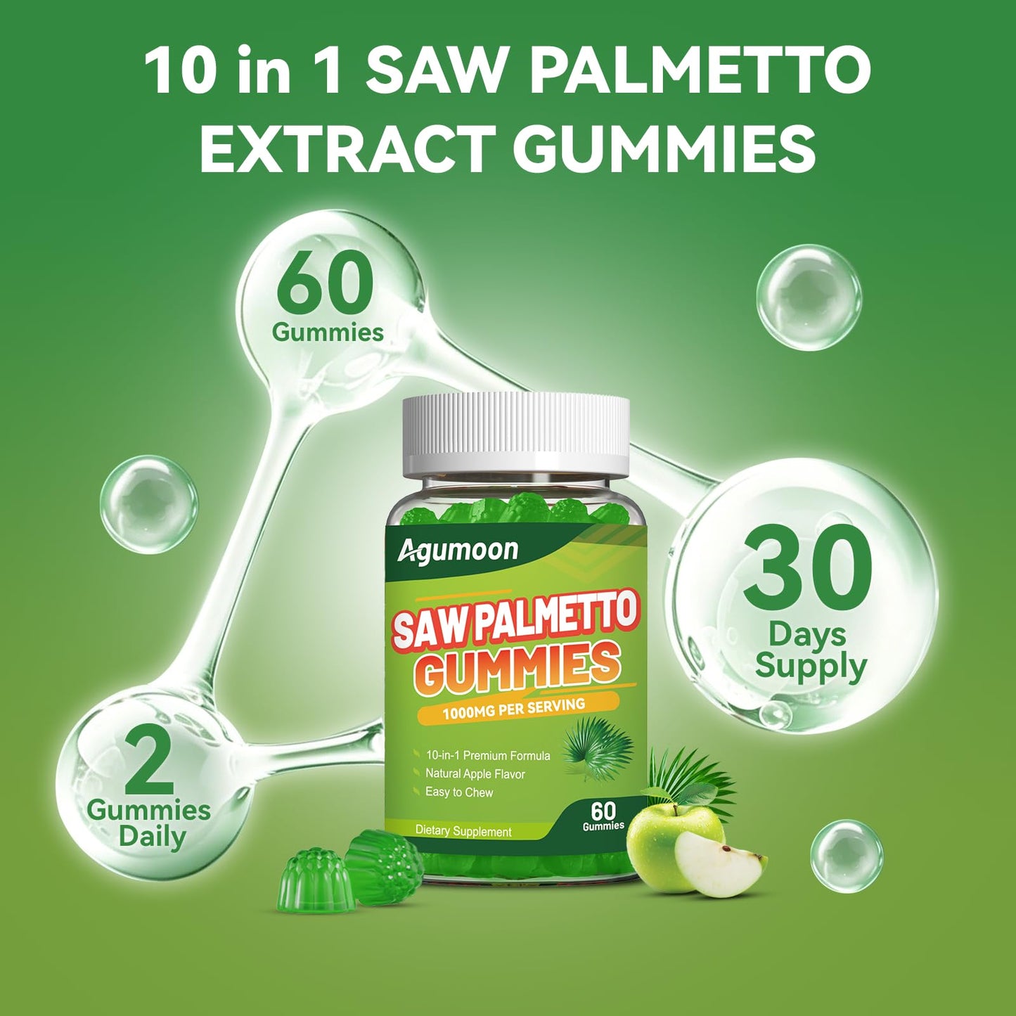 Agumoon Saw Palmetto Gummies for Men, 60 Gummies