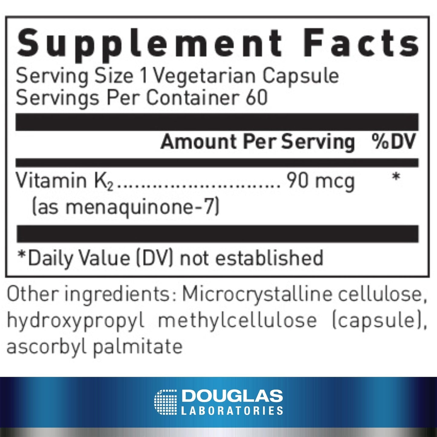 Douglas Laboratories Vitamin K2 90 mcg MK-7 Supports Bone Formation, Calcium Use, Heart Health & Blood Vessels, Vegetarian Formula, 60 Capsules