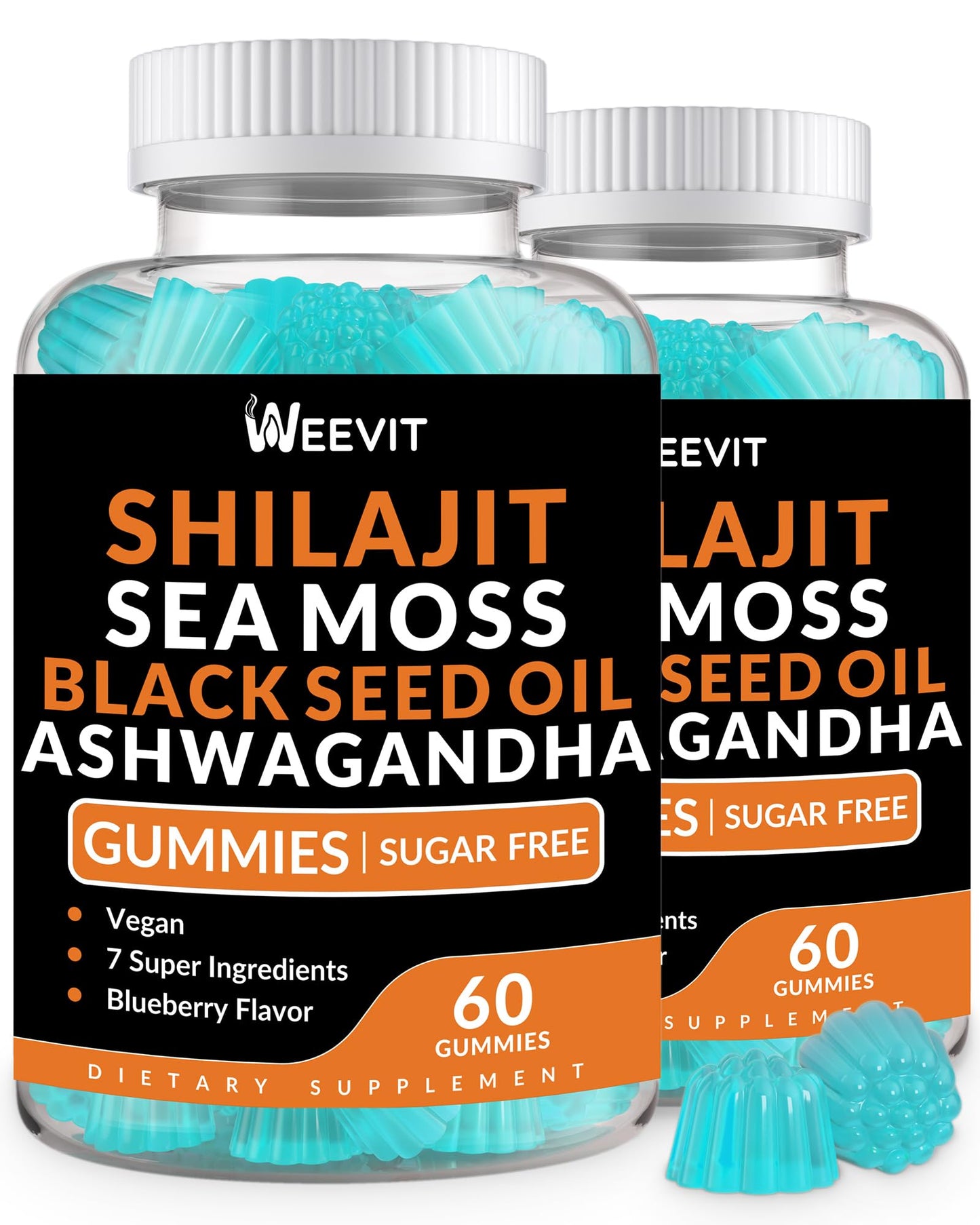 WEEVIT Shilajit Sea Moss Ashwagandha Gummies with Turmeric, Black Seed Oil, Vitamin C & D, Immune & Energy Support, 120 Gummies