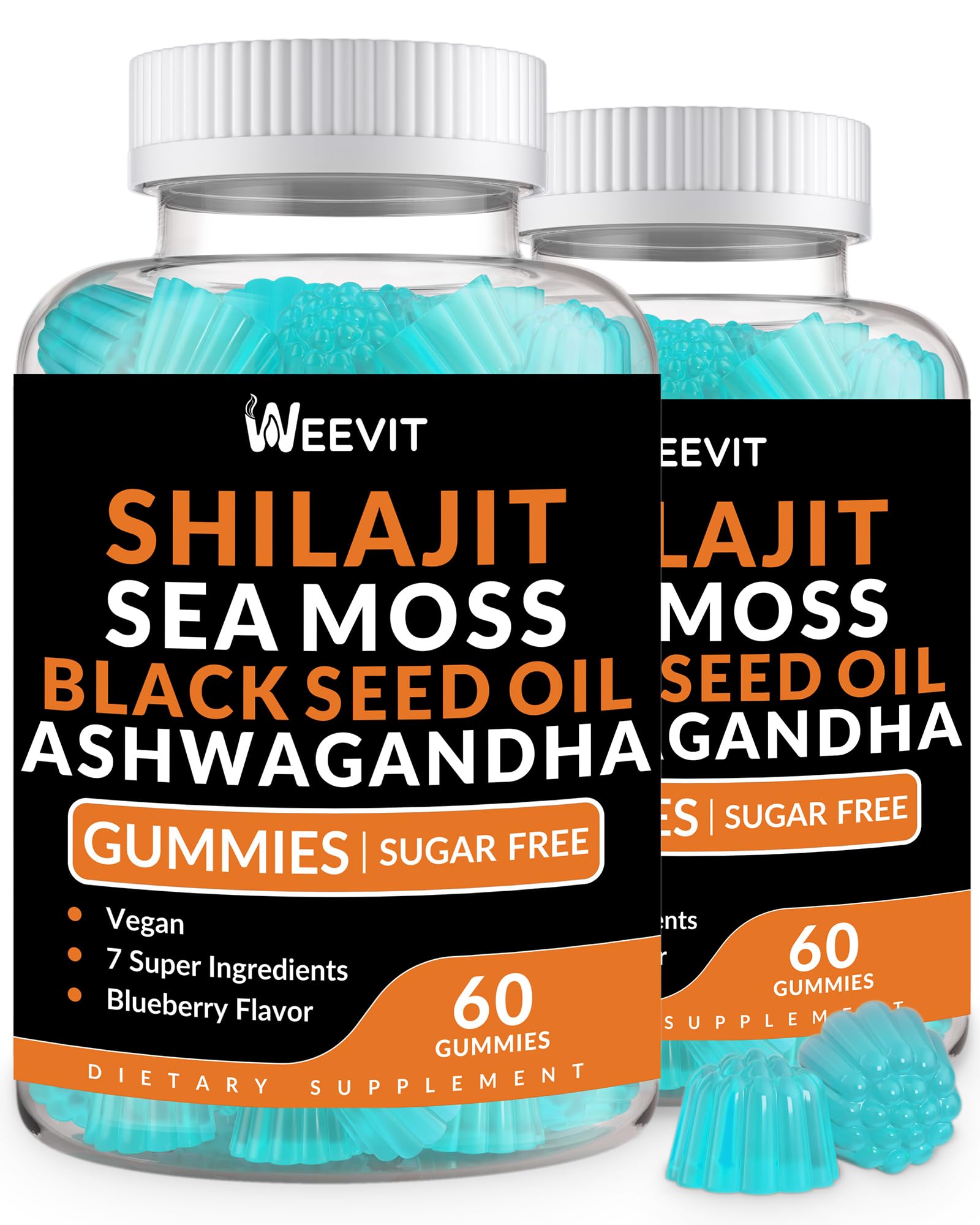 WEEVIT Shilajit Sea Moss Ashwagandha Gummies with Turmeric, Black Seed Oil, Vitamin C & D, Immune & Energy Support, 120 Gummies