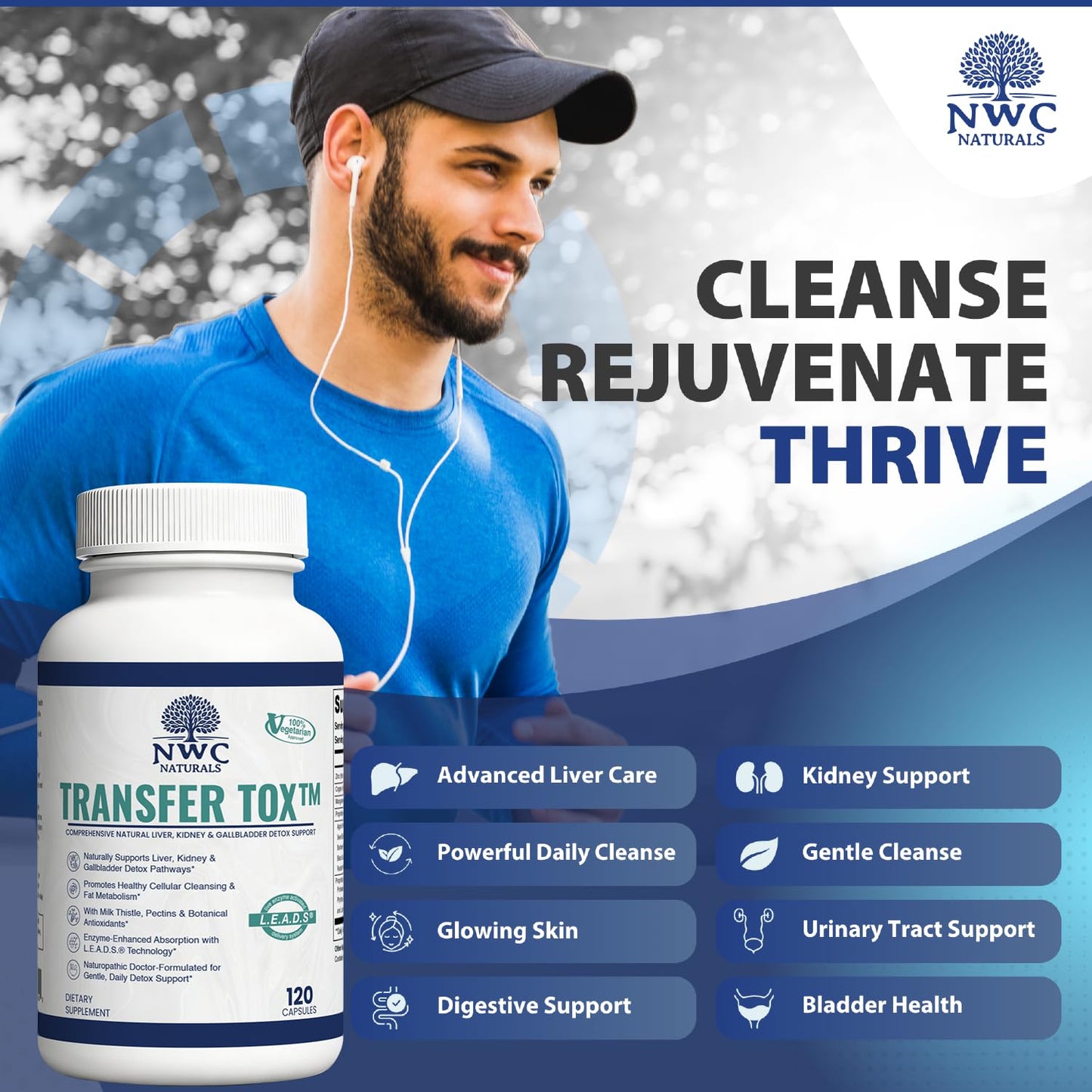 NWC Naturals Transfer-Tox Liver & Kidney Detox and Support Milk Thistle Detox Cleanse Liver Support Supplement for Vital Health & Kidney Function for Men & Women Vegetarian Approved 90 Capsules