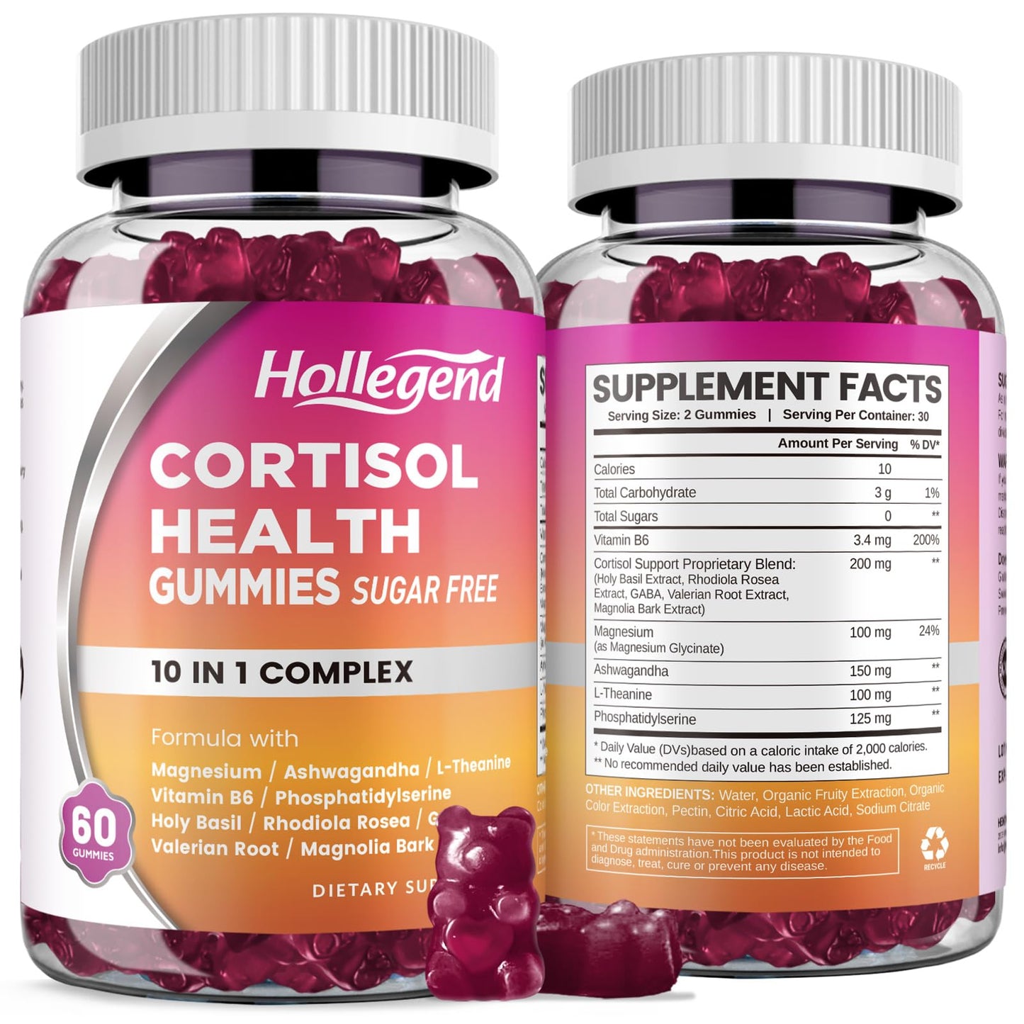 HOLLEGEND Cortisol Gummies for Women and Men 120 Count