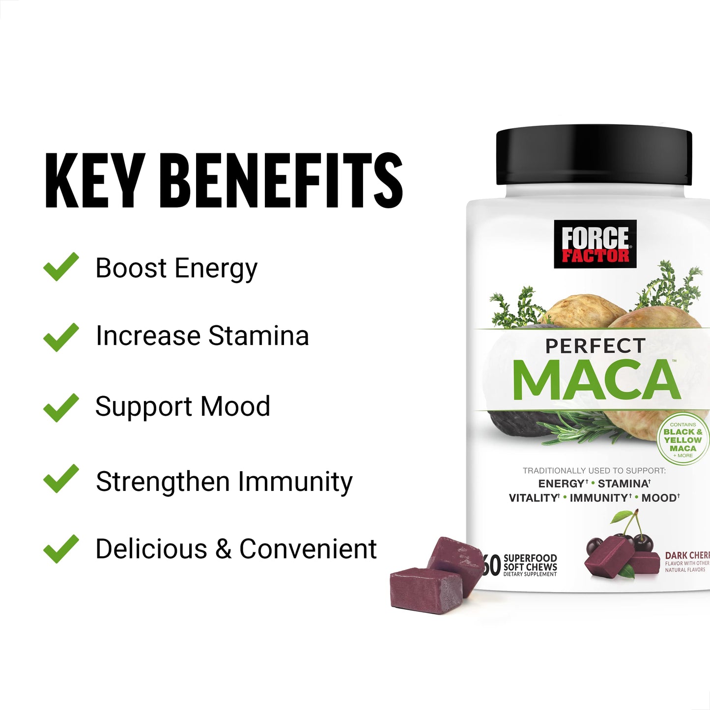 Force Factor Maca Root and Greens Superfood Soft Chews, 120 Soft Chews