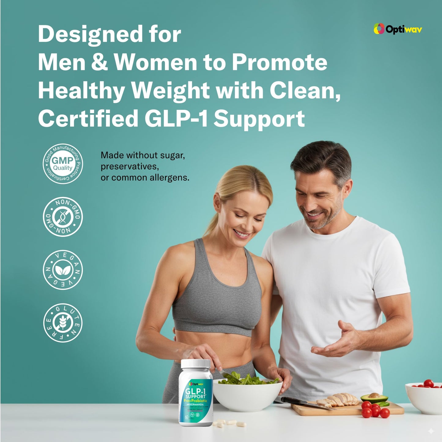 Optiwav GLP-1 Support Weight Loss Pre + Probiotic Akkermansia Supplement Capsule, 60 Count