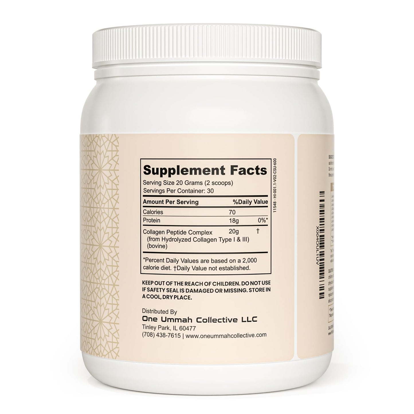 One Ummah Zabiha Halal Certified Collagen Peptides Protein Powder – Hydrolyzed Bovine Collagen Type I & III – 18g Protein per Serving – Skin, Hair, Nails & Joint Support – Unflavored, 21.16 oz