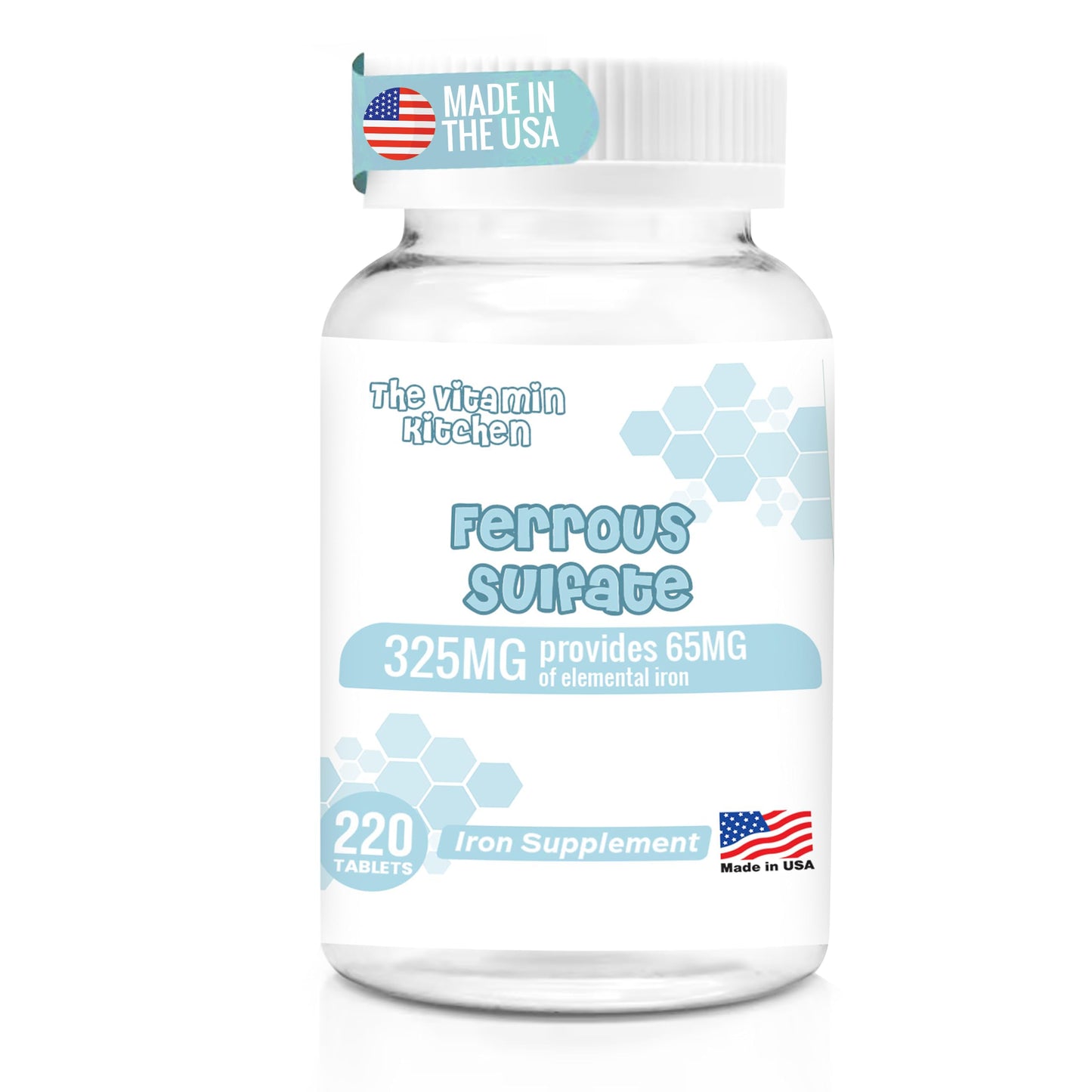 The Vitamin Kitchen Ferrous Sulfate 325 mg (65 mg Elemental Iron) High Potency Iron Supplement, 220 Tablets