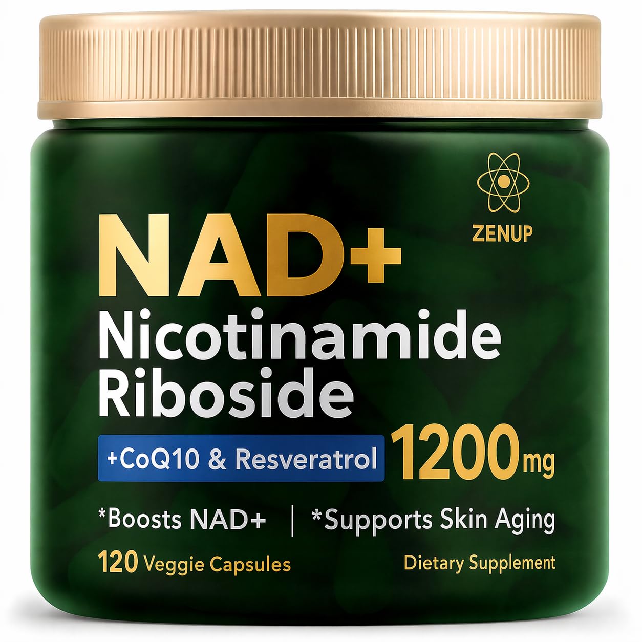 ZenUP NAD+ Nicotinamide Riboside Malate with CoQ10, Trans-Resveratrol & Quercetin Capsules, 120 Capsules