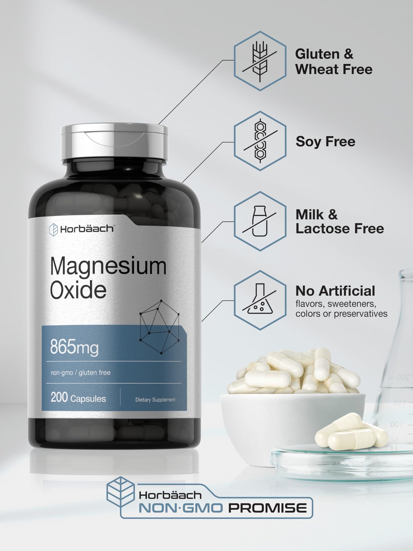 Horbäach Magnesium Oxide 865 mg Capsules, 200 Count