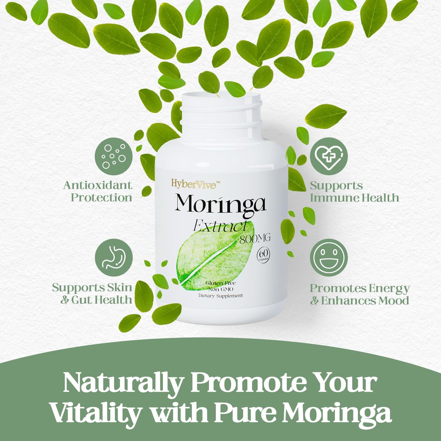 HyberVive Moringa Pure Capsules 800mg, 60 Count