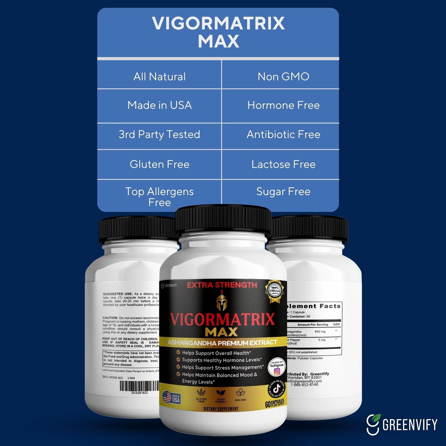 GREENVIFY Vigormatrix Max Ashwagandha Premium Extract, 60 Capsules