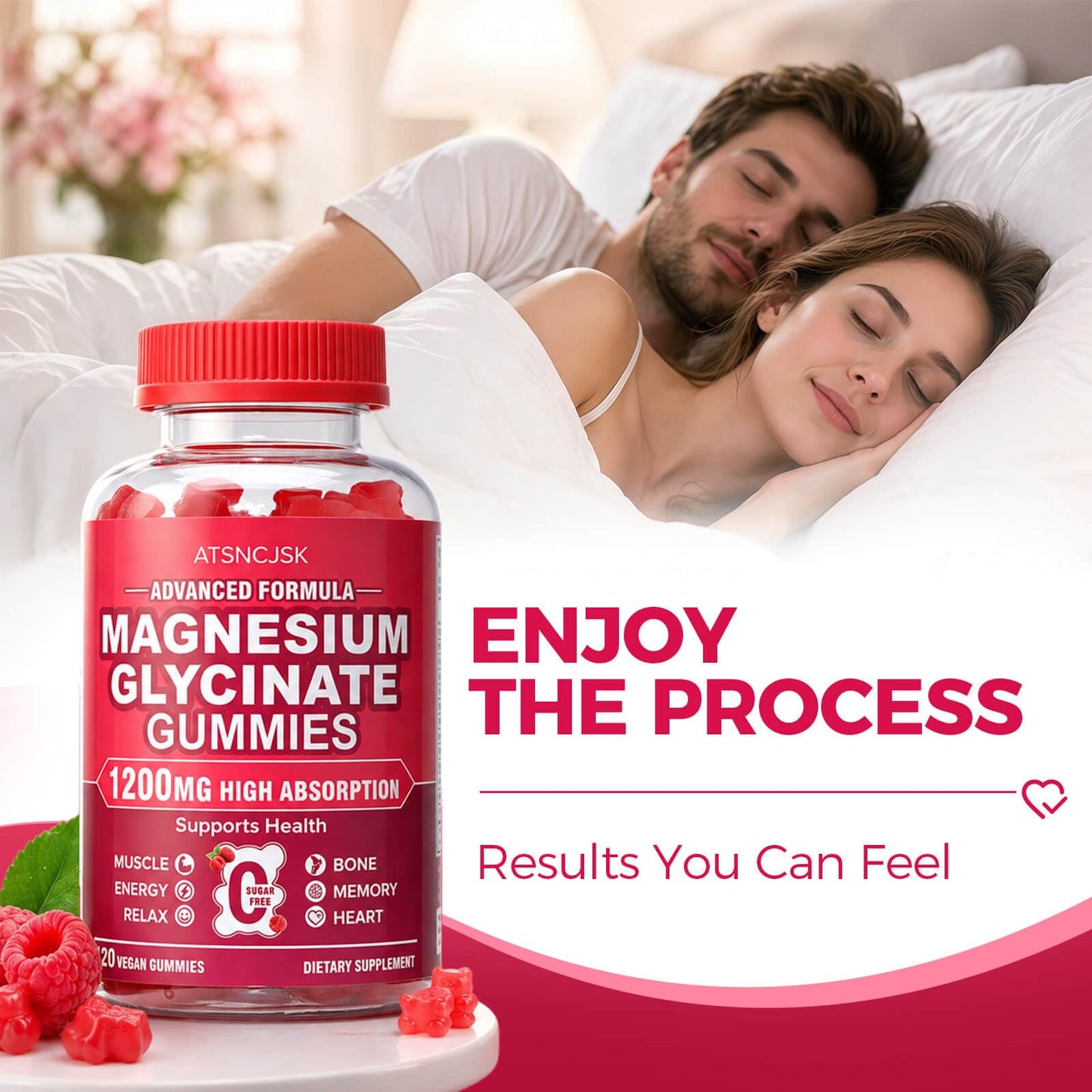 ATSNCJSK Magnesium Glycinate Gummies 1200mg, 120 Count