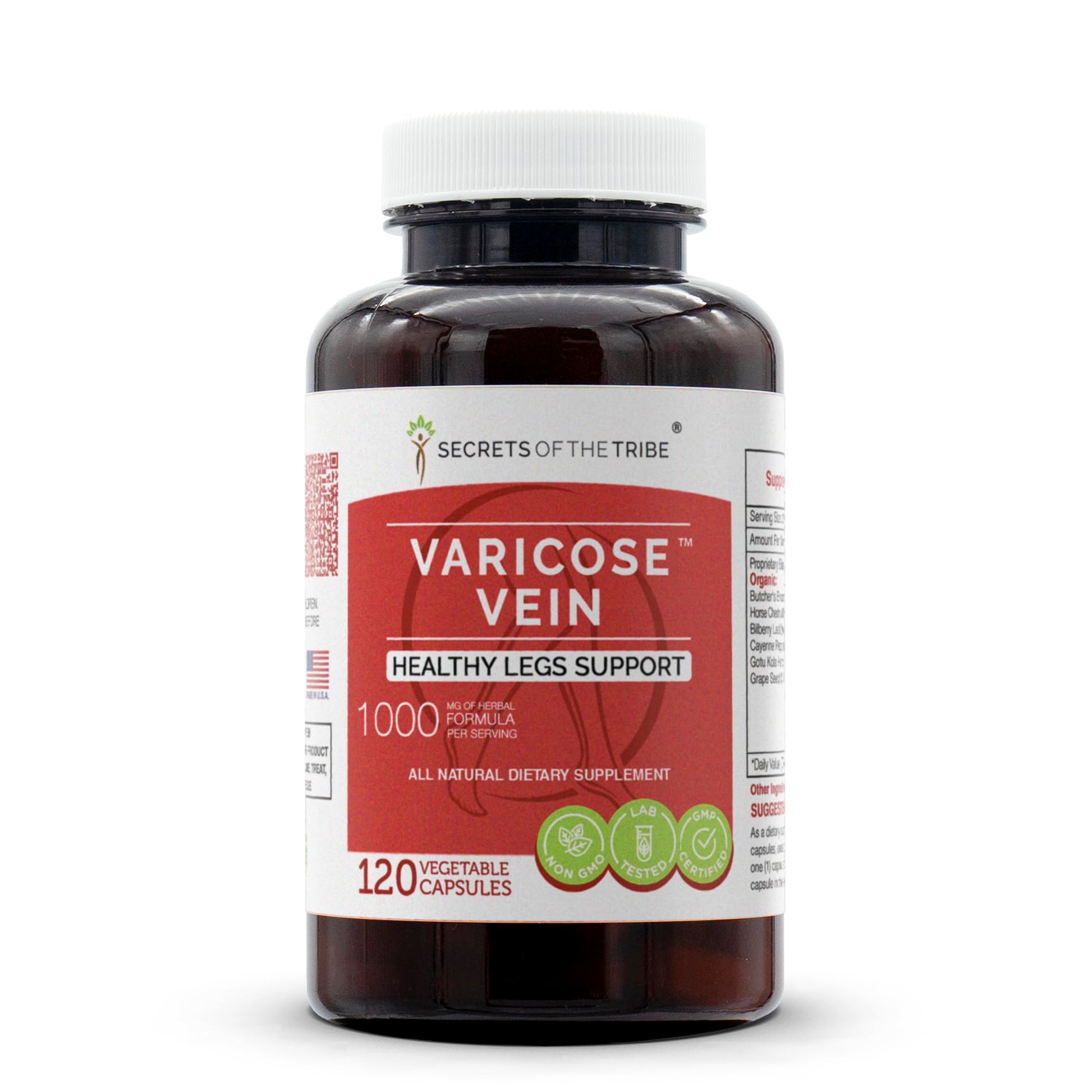Secrets of the Tribe Varicose Vein, Healthy Legs Support, Herbal Supplement Blend Capsules 120 Count