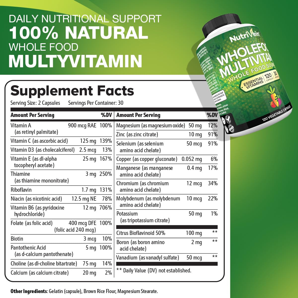 Nutrivein Whole Food Multivitamin for Men & Women 120 Capsules