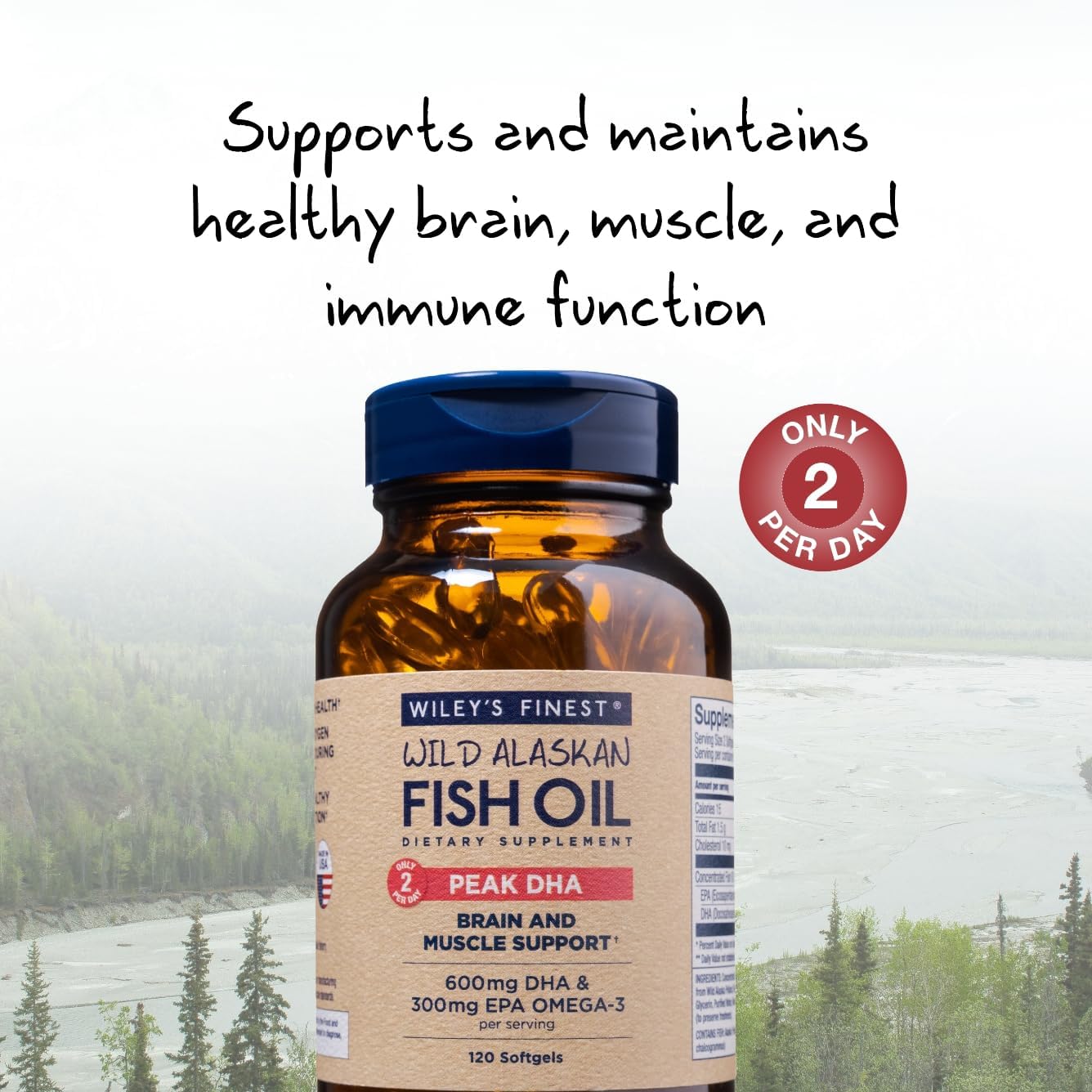 Wiley's Finest Wild Alaskan Fish Oil Peak DHA Softgel, 120 Count