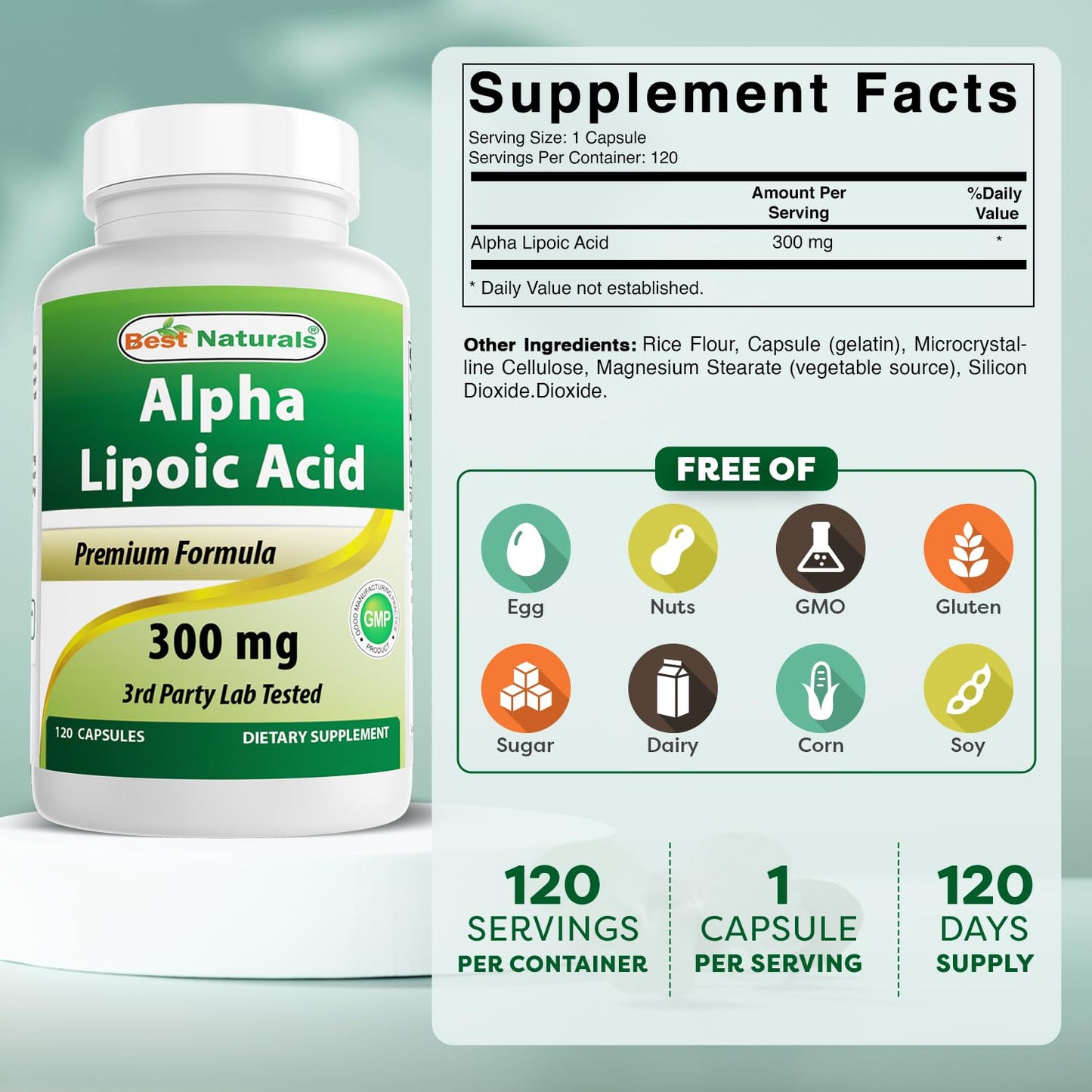 Best Naturals Alpha Lipoic Acid 300 mg Softgels 360