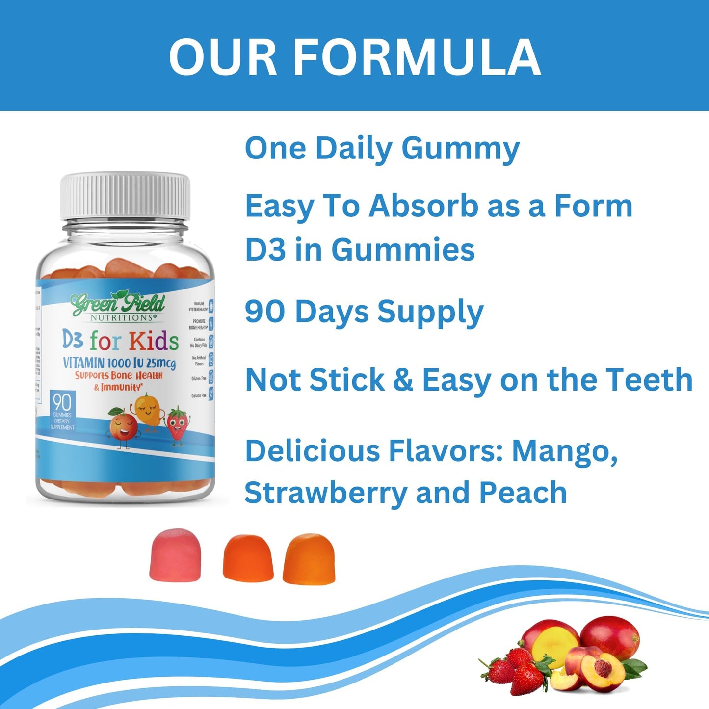 GREEN FIELD NUTRITIONS Vitamin D3 for Kids Gummies 90