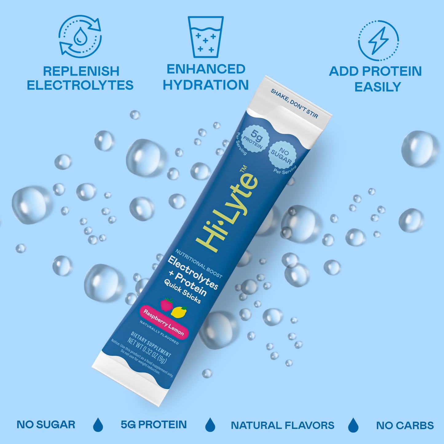 Hi-Lyte Electrolytes + Protein Quick Sticks Raspberry Lemon Powder 5.08 oz