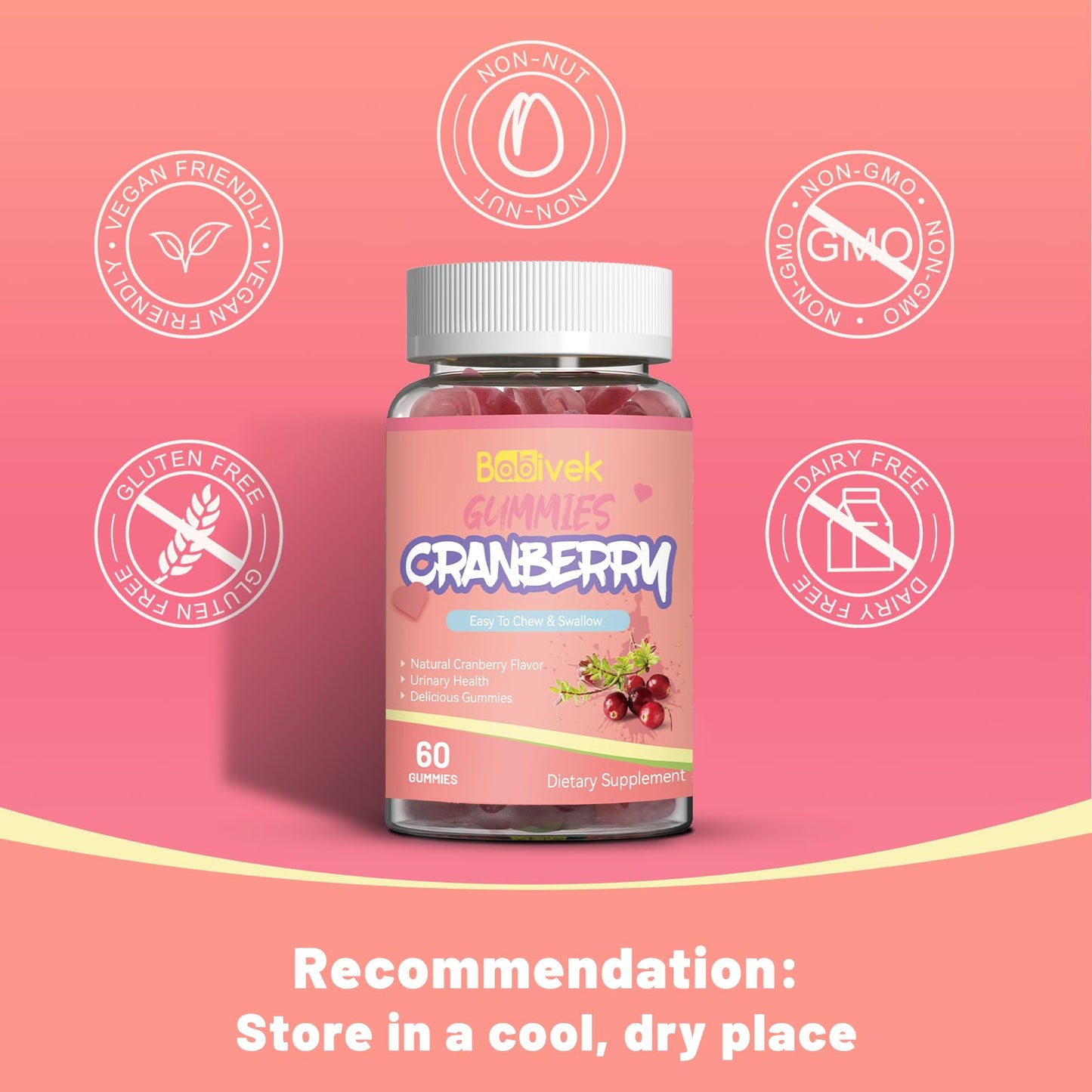 Babivek Cranberry Gummy 1000mg, 60 Count