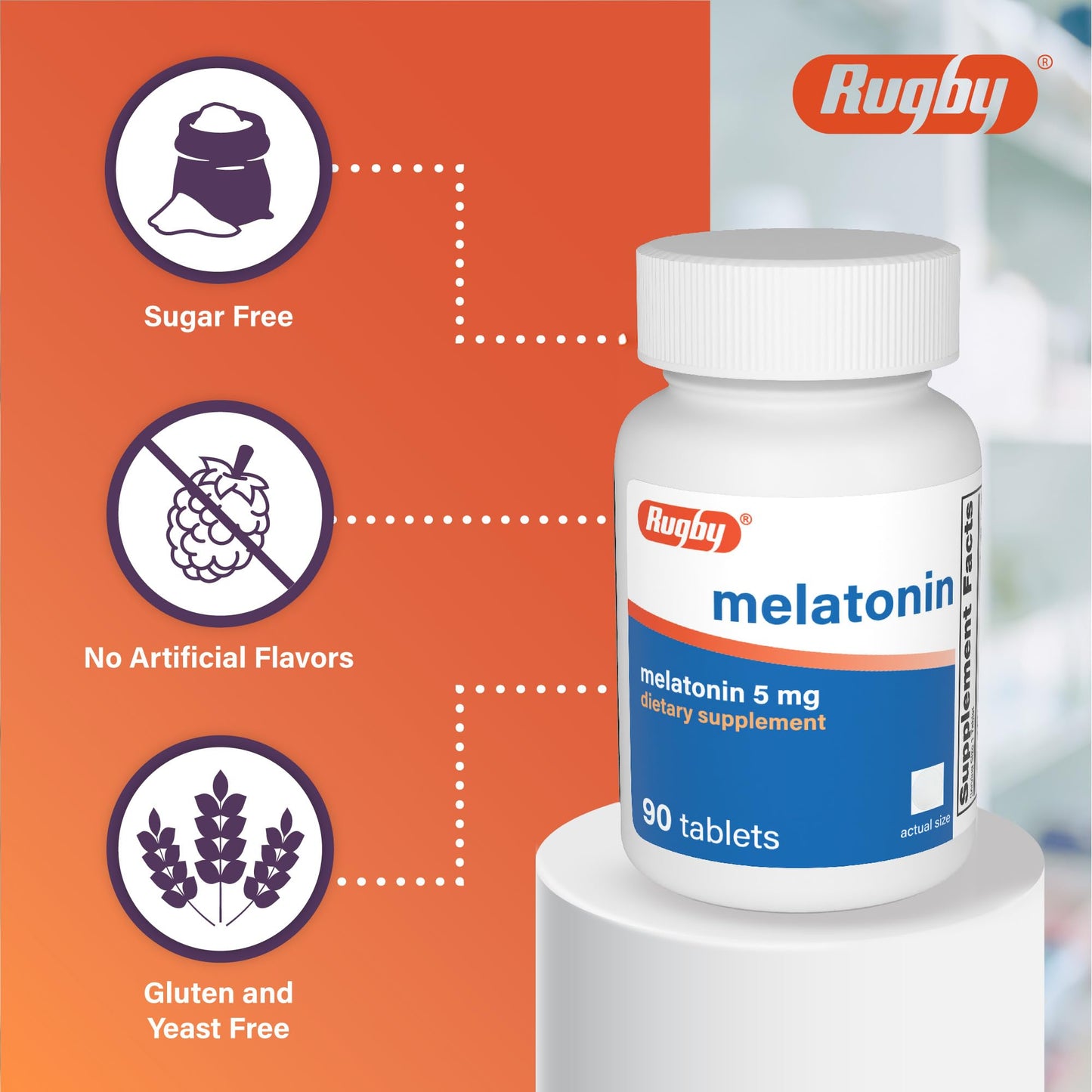RUGBY LABORATORIES Melatonin 5mg Tablets, 90 Count