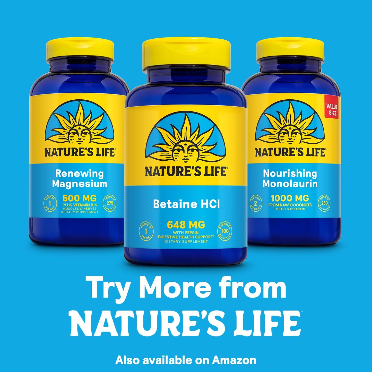 Nature's Life Betaine HCl with Pepsin - Digestive Health Formula with Digestive Enzymes, High Potency Hydrochloric Acid Supplement, 100 Capsules
