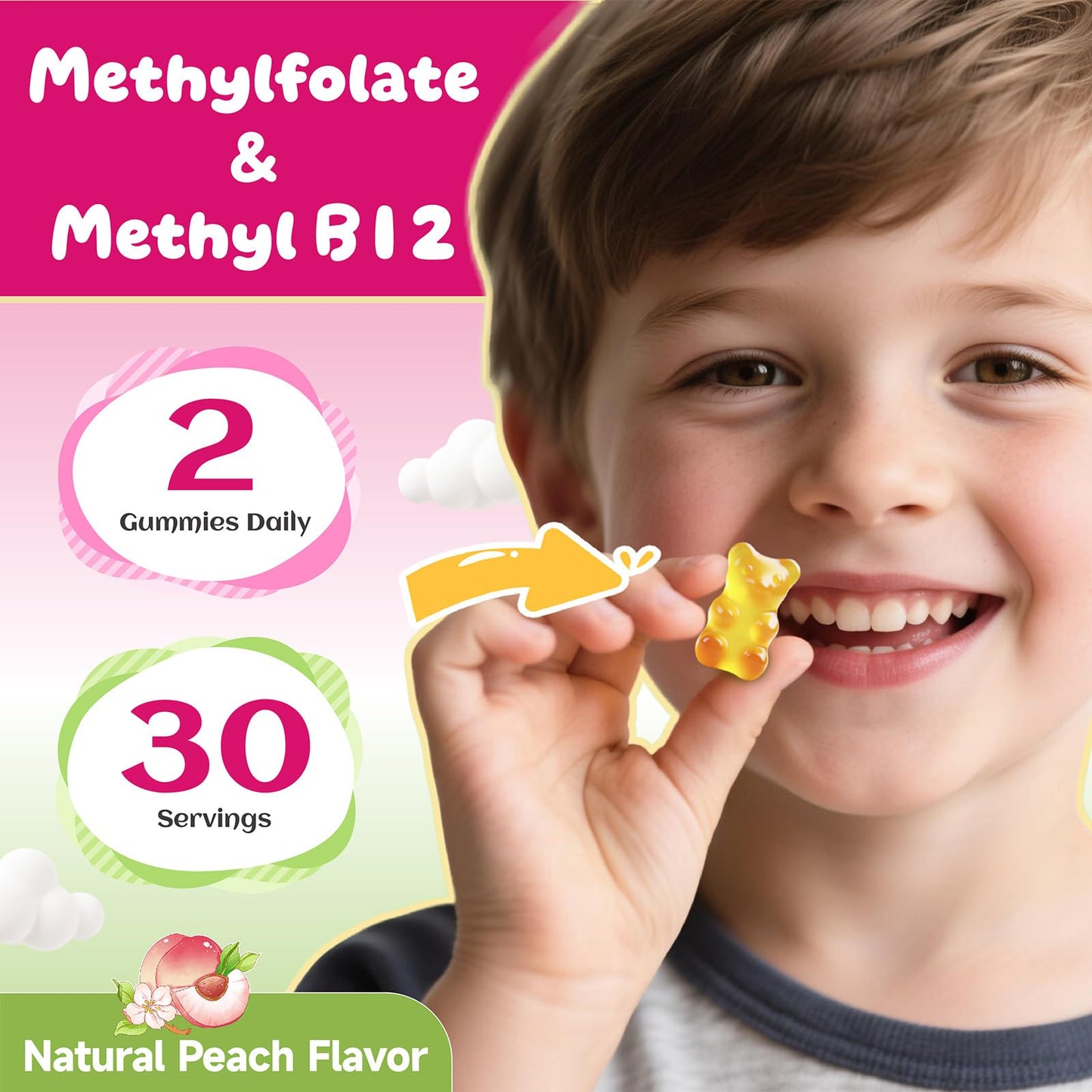 Geeoasis L-methylfolate for Kids Gummies, Methylated B Complex Chewable Supplement for Women, with Methylated B12, Zinc Citrate, Vitamin C, Choline, Theanine & Saffron, Energy, Stress, 5-MTHFR, 60 Count