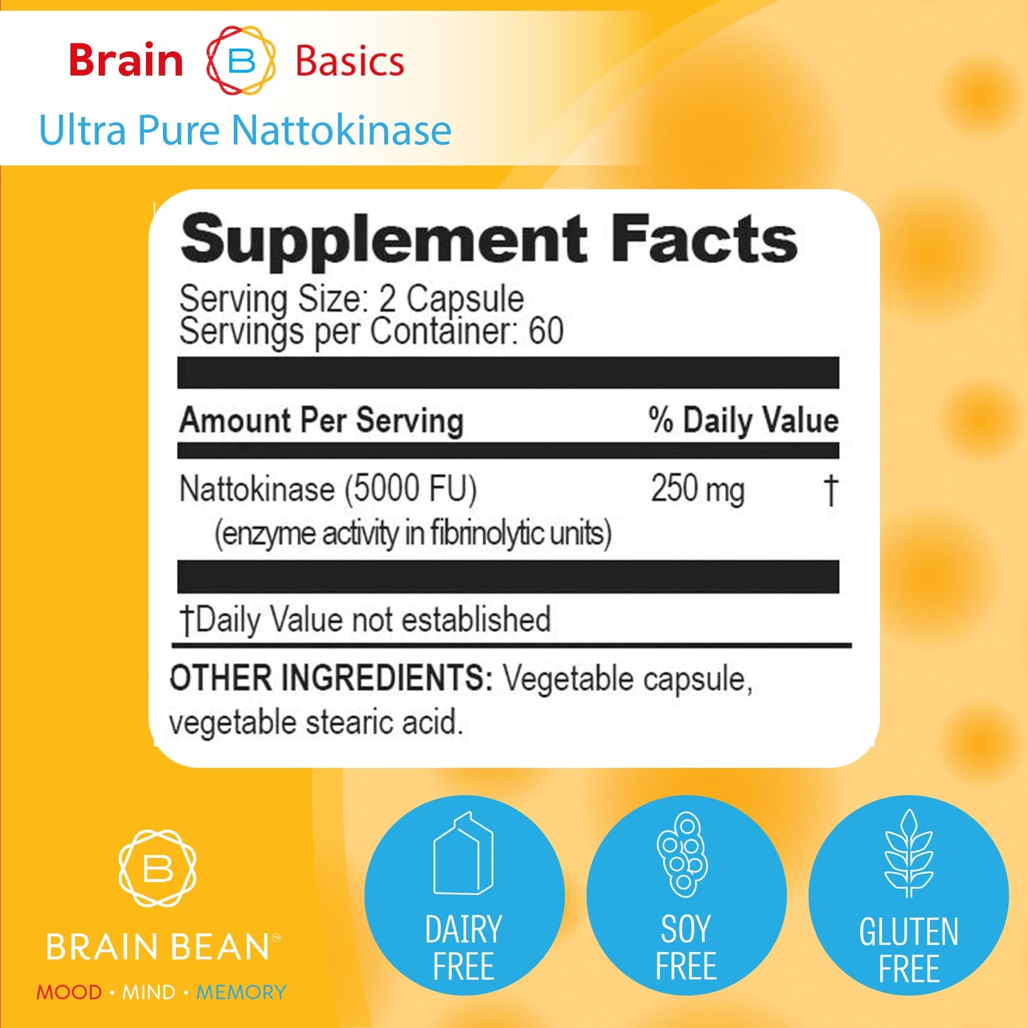 Brain Bean Brain Basic Ultra-Pure Nattokinase 5000 FU Capsule 120 Count