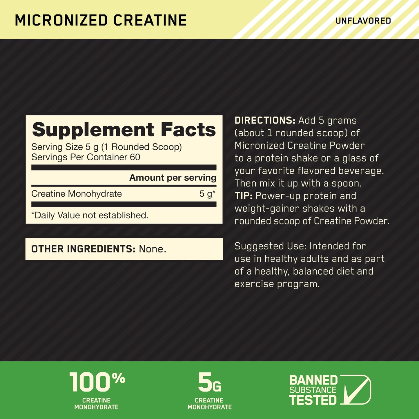 Optimum Nutrition Micronized Creatine Monohydrate Powder, Unflavored, 10.6 oz