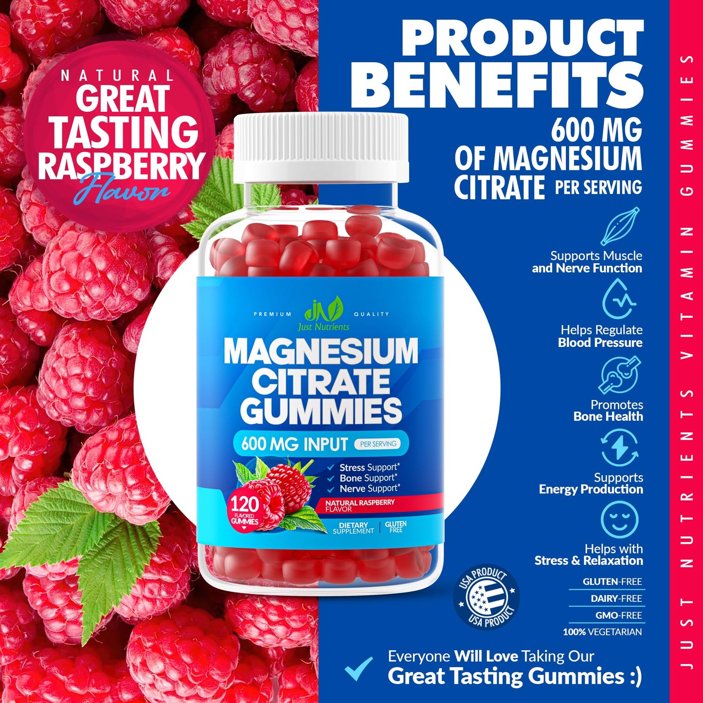 Just Nutrients Magnesium Citrate 600mg Gummies, 120 Count