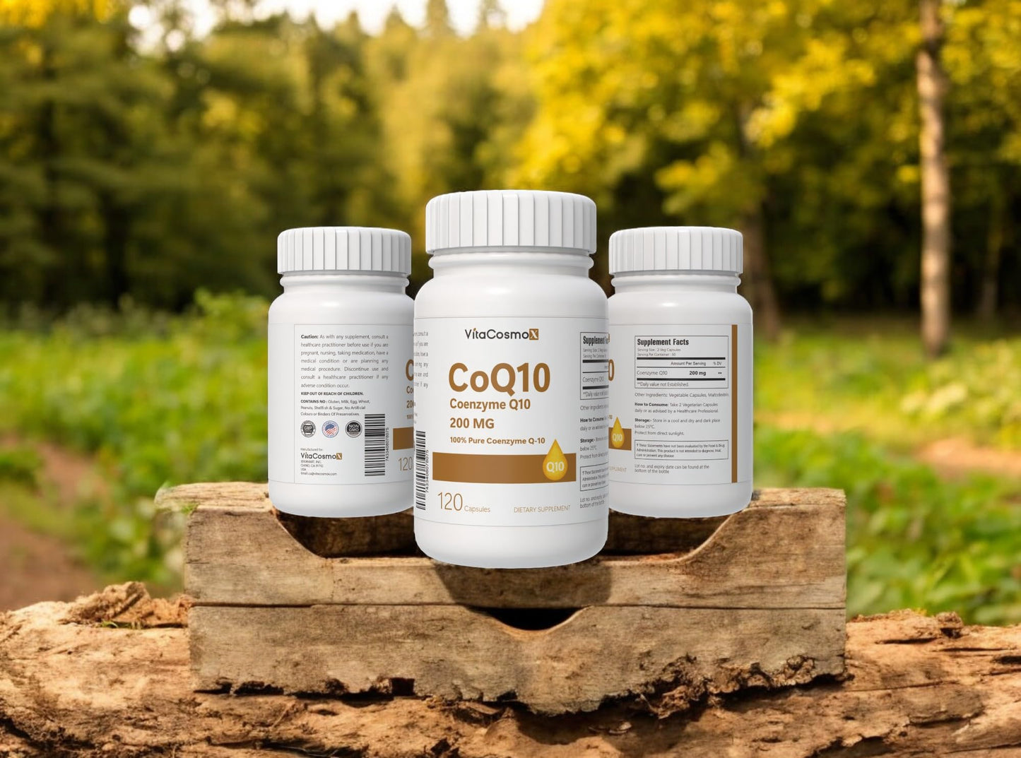 VitaCosmoX CoQ10 Vegan Capsules 200 mg, 120 Count