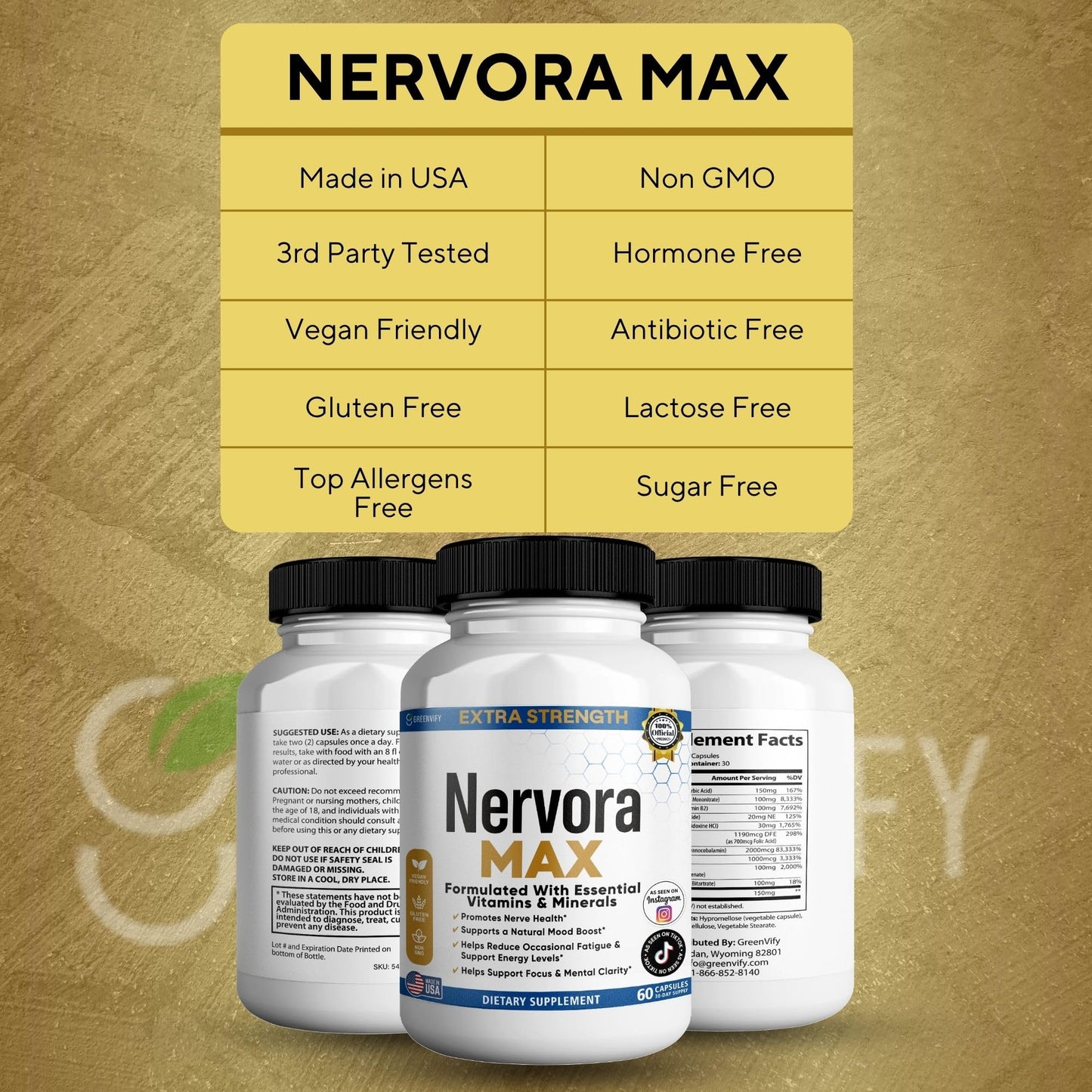 GREENVIFY Nervora MAX Dietary Supplement 60 Capsules