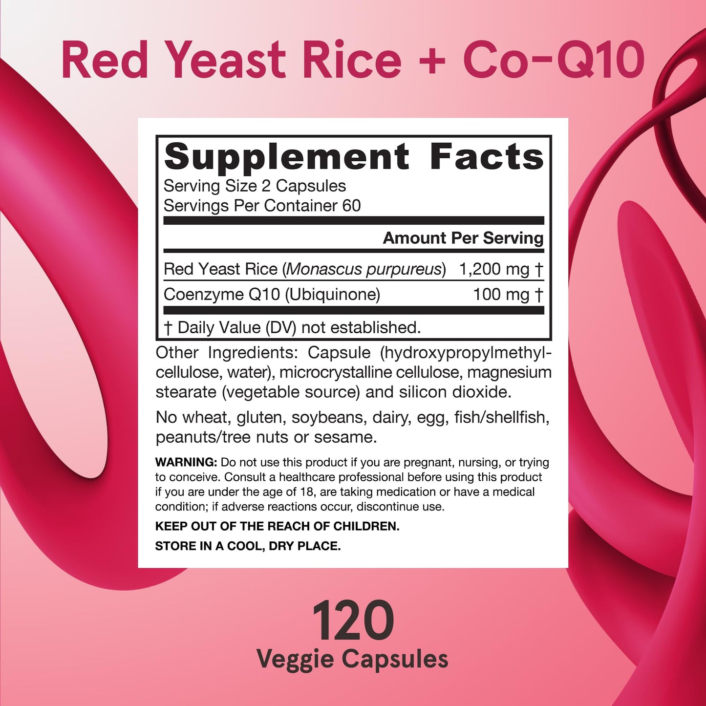 Jarrow Formulas Red Yeast Rice 1200 mg & CoQ10 100 mg Capsule, 120 Veggie Caps