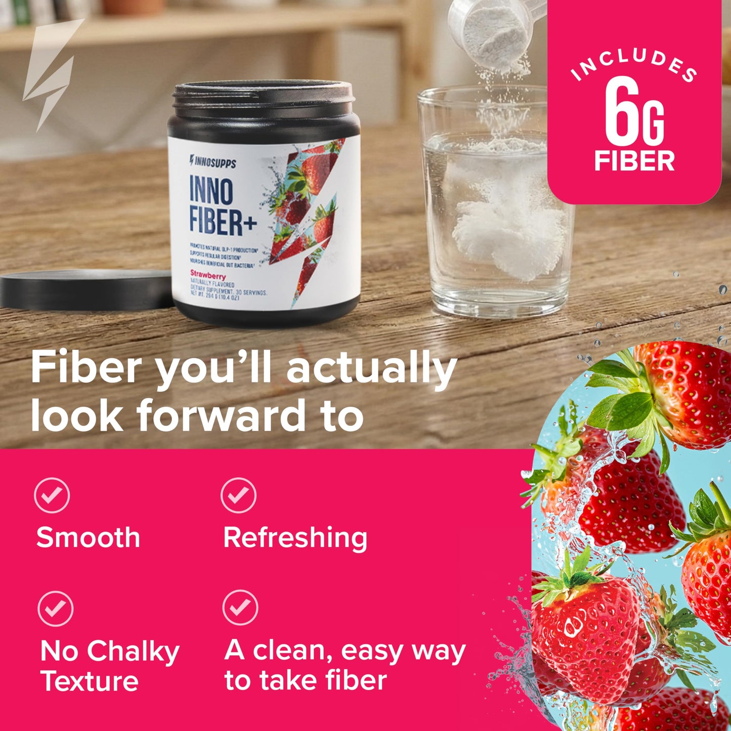 InnoSupps InnoFiber+ 6g Daily 3-in-1 Fiber Supplement + Prebiotic, Probiotic, and Postbiotic Powder, 10.4 Ounce