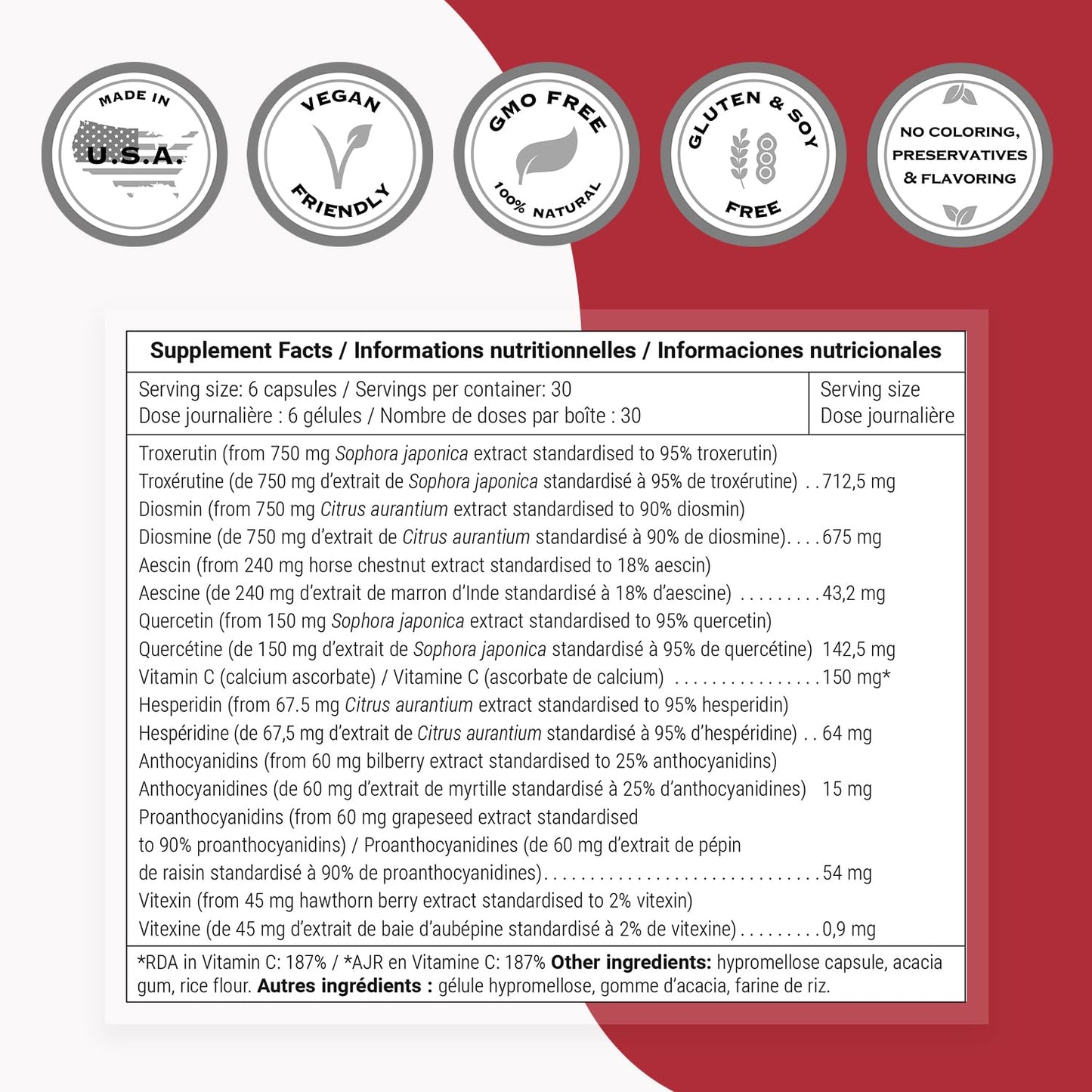 Supersmart VeinoMax (Advanced Complex) with Diosmin, Hesperidin, Horse Chestnut, Vitexin Veins Supplement Capsules 180 Count