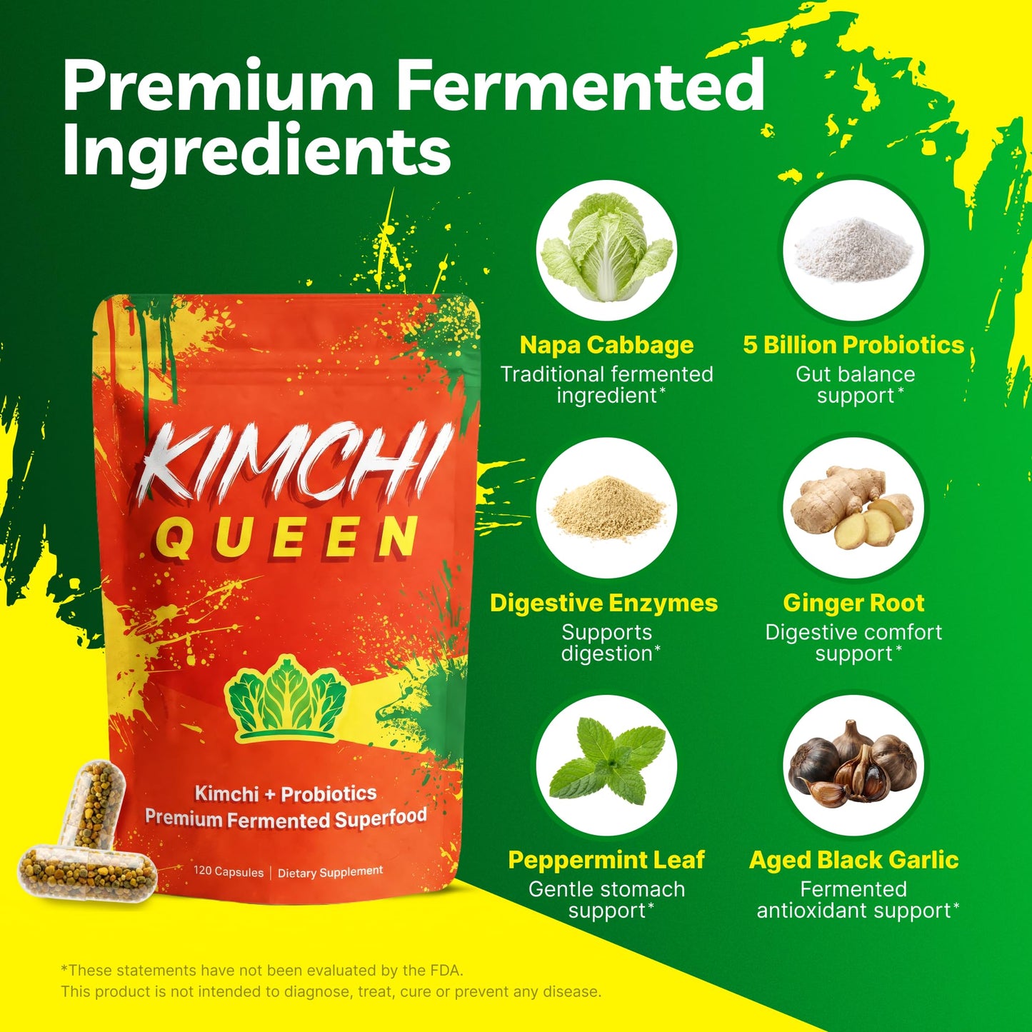 Kimchi Queen Premium Fermented Kimchi Supplement Capsules 120