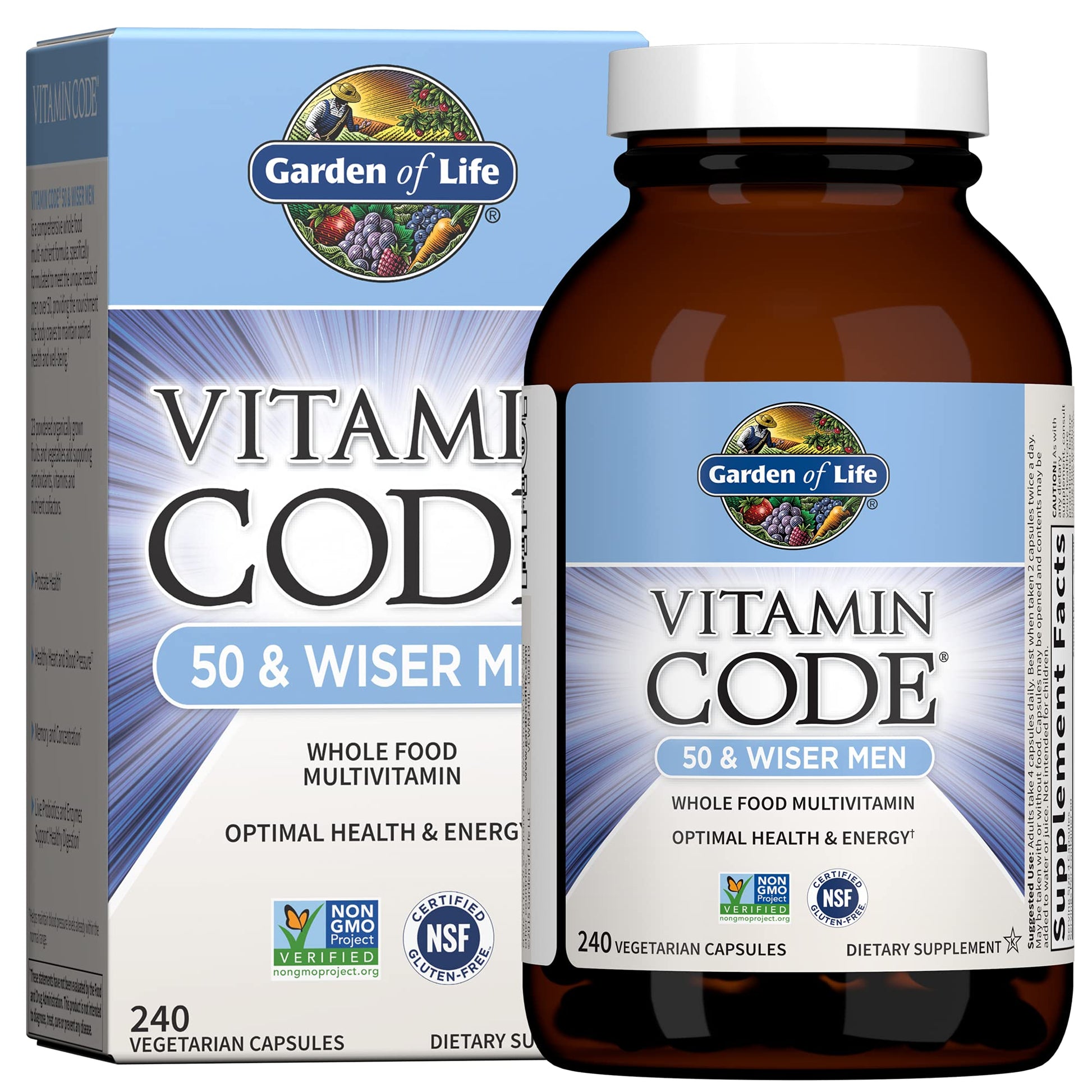 Garden of Life Vitamin Code Men 50 & Wiser Multivitamin with Probiotics Capsules, 240