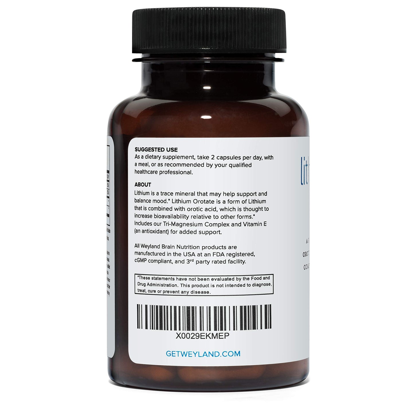Weyland Brain Nutrition Lithium Orotate 5mg + Tri-Magnesium Threonate, Taurinate, Malate + Glycine + Vitamin E, 60 Capsules