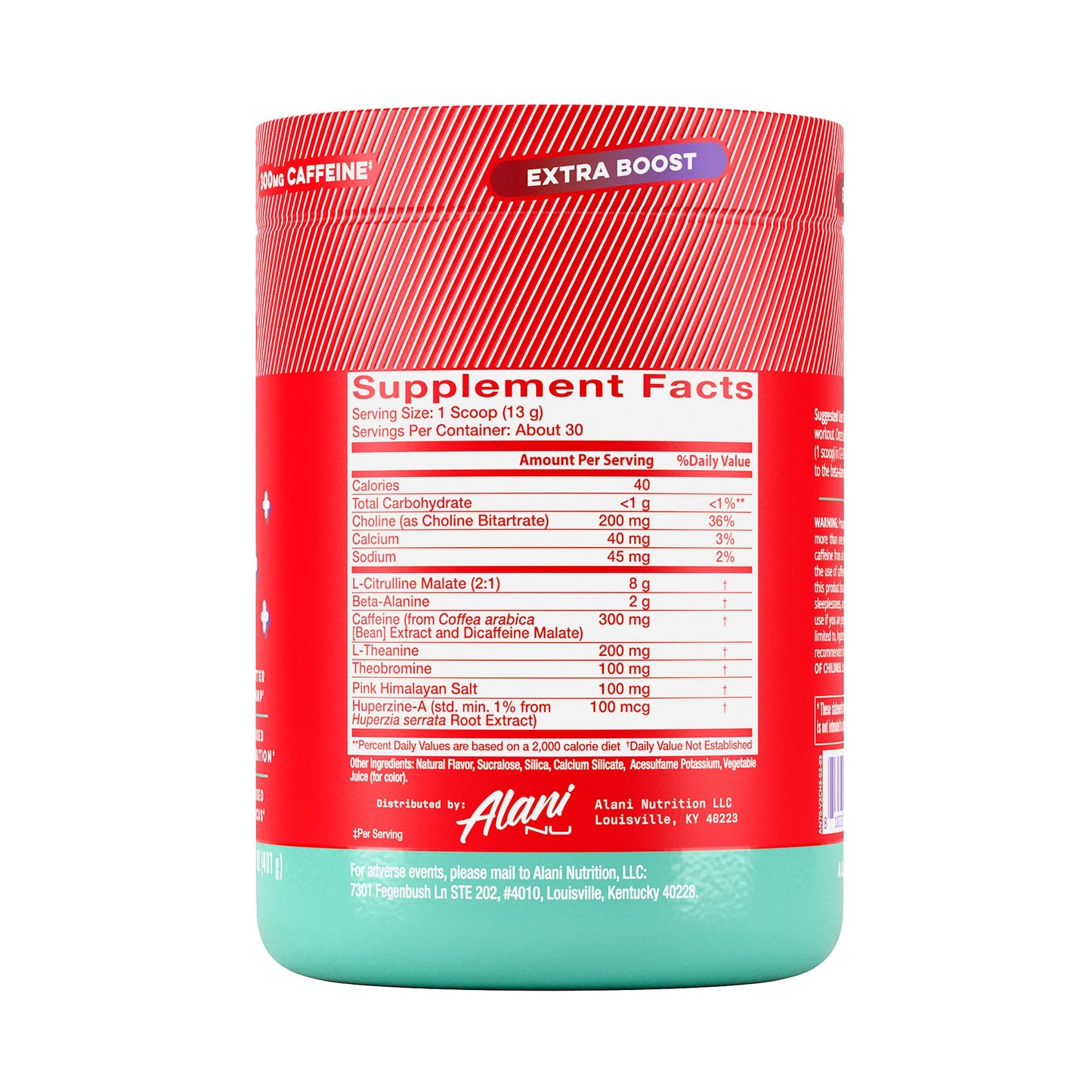 Alani Nu Pre Workout+ Powder Cherry Slush, Extra Boost, Sugar Free, 300mg Caffeine, L-Theanine, Beta-Alanine, Citrulline, 30 Servings, 13.8 Ounce