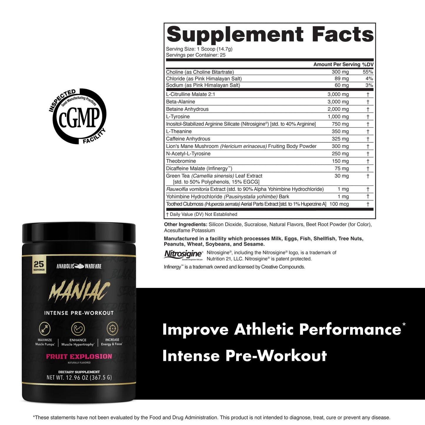 Anabolic Warfare Black Series Maniac Pre-Workout Powder Fruit Explosion, 13.7 oz