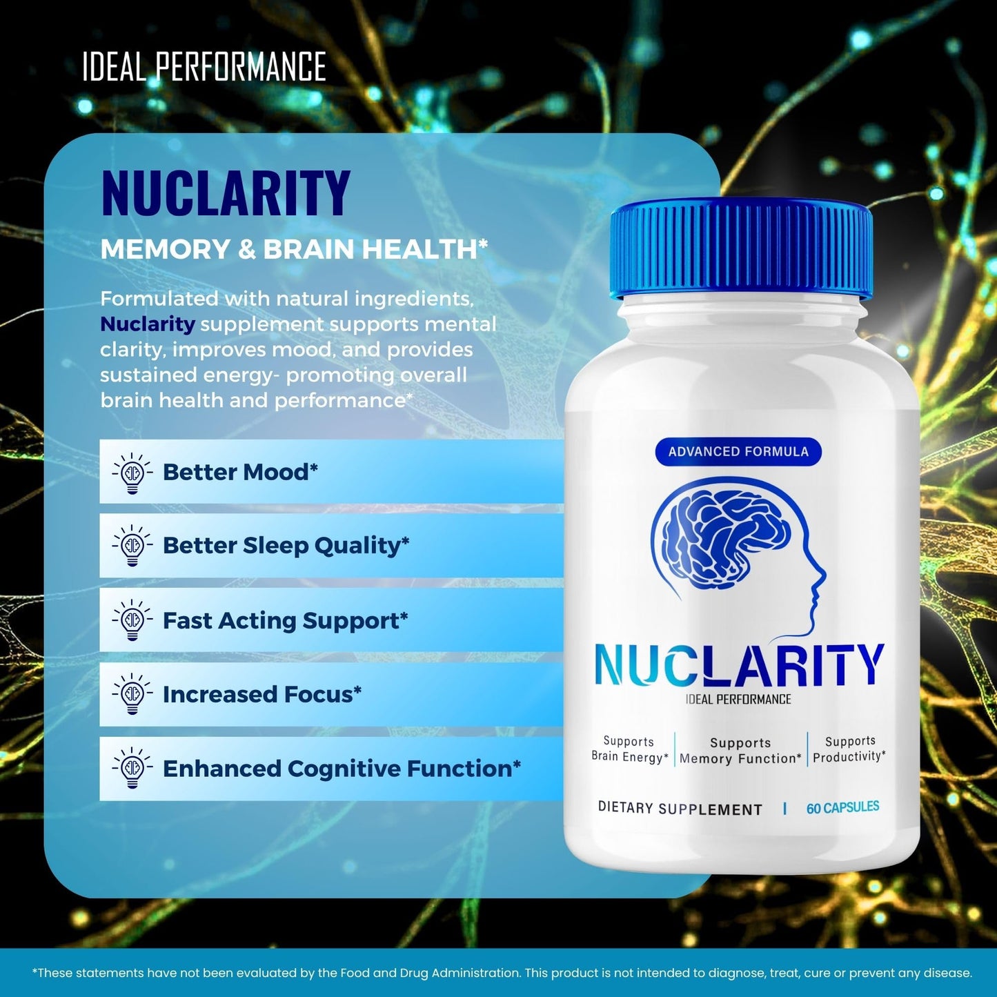 IDEAL PERFORMANCE Nuclarity Brain & Memory Supplement Capsules, 120 Count