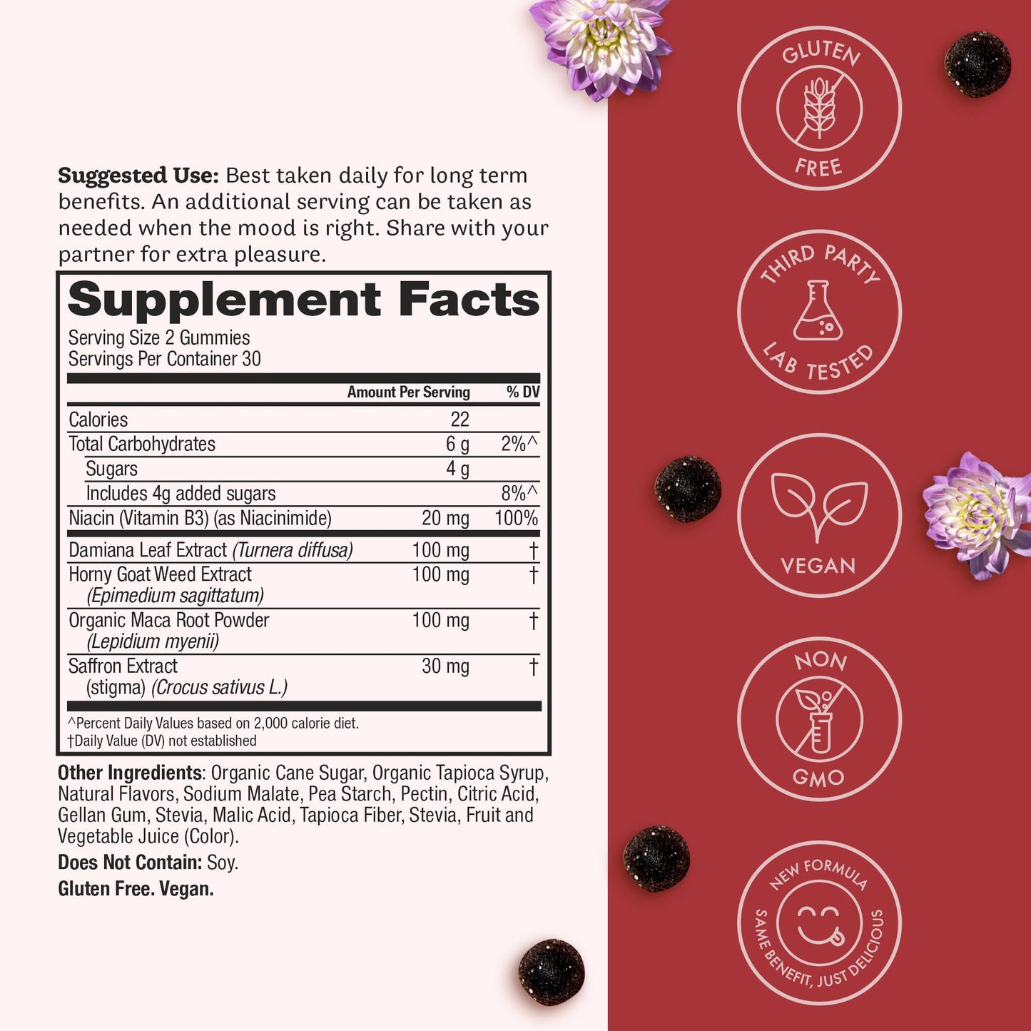 Winged Wellness Love Bites Libido Booster for Women with Maca Root, Horny Goat Weed & Damiana Gummy Supplement - Wild Blueberry, 60 Gummies