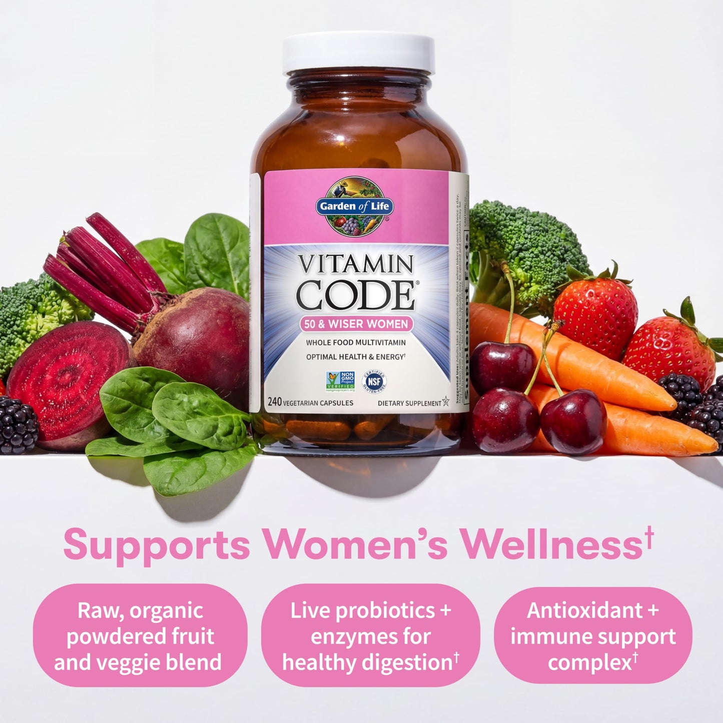 Garden of Life Vitamin Code Multivitamin for Women 50 & Over, 240 Capsules
