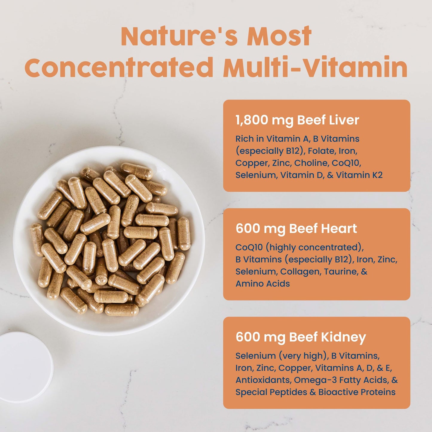 NativePath Beef Organ Complex, Liver Heart Kidney Capsules, 180 Count