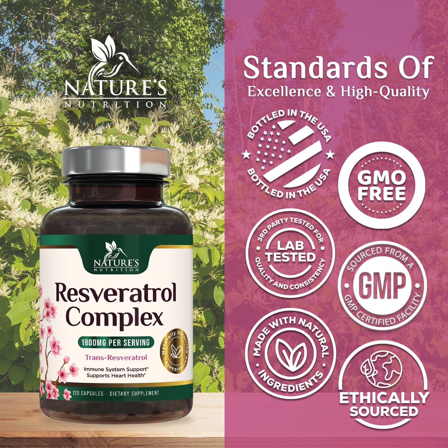 Nature's Nutrition Resveratrol Supplement Capsule 120 Count