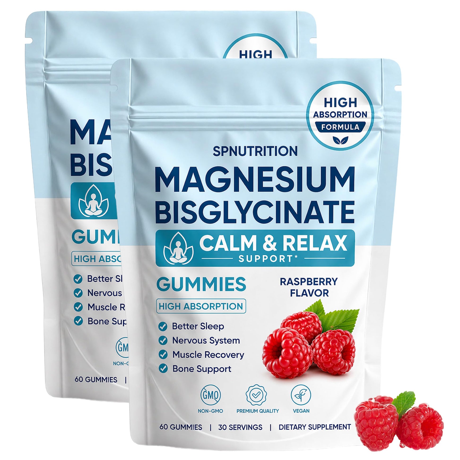 SPNUTRITION Magnesium Bisglycinate Gummies, 400mg Magnesium Bisglycinate Chelate with Sea Salt & Raspberry Powder, Vegan, 60 Gummies