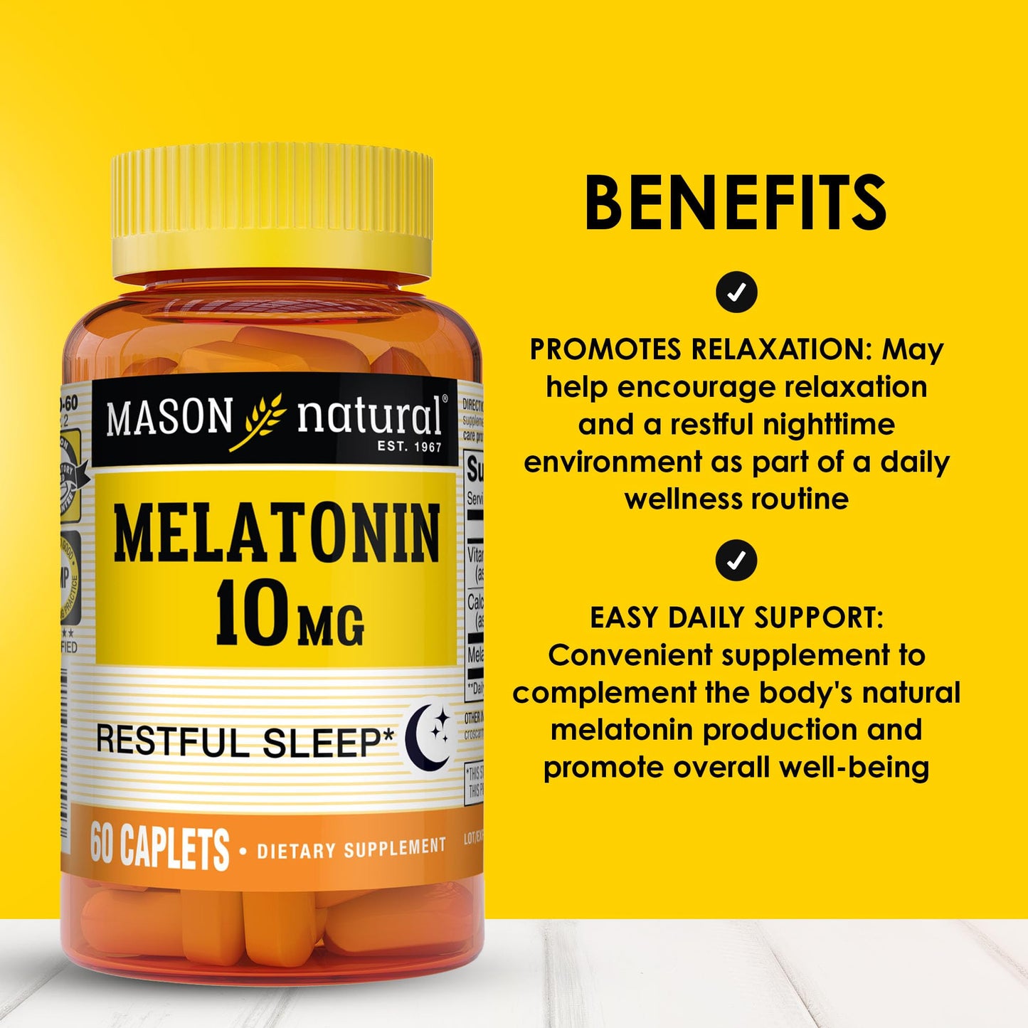 Mason Natural Melatonin 3 mg with B6 & Calcium Caplets, 60 Caplets